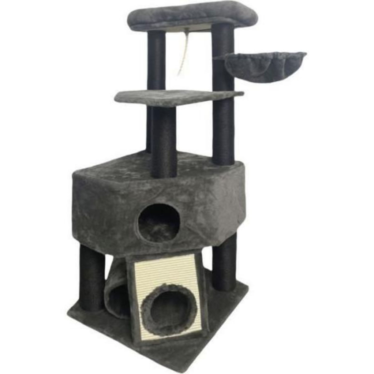 MARKET24 GUILY Arbre a chat stable - Idéal chats taille moyens - 50 x 50 x 141 cm - Gris foncé - 2 plateformes, 1 perchoir, 1 cabane, 1