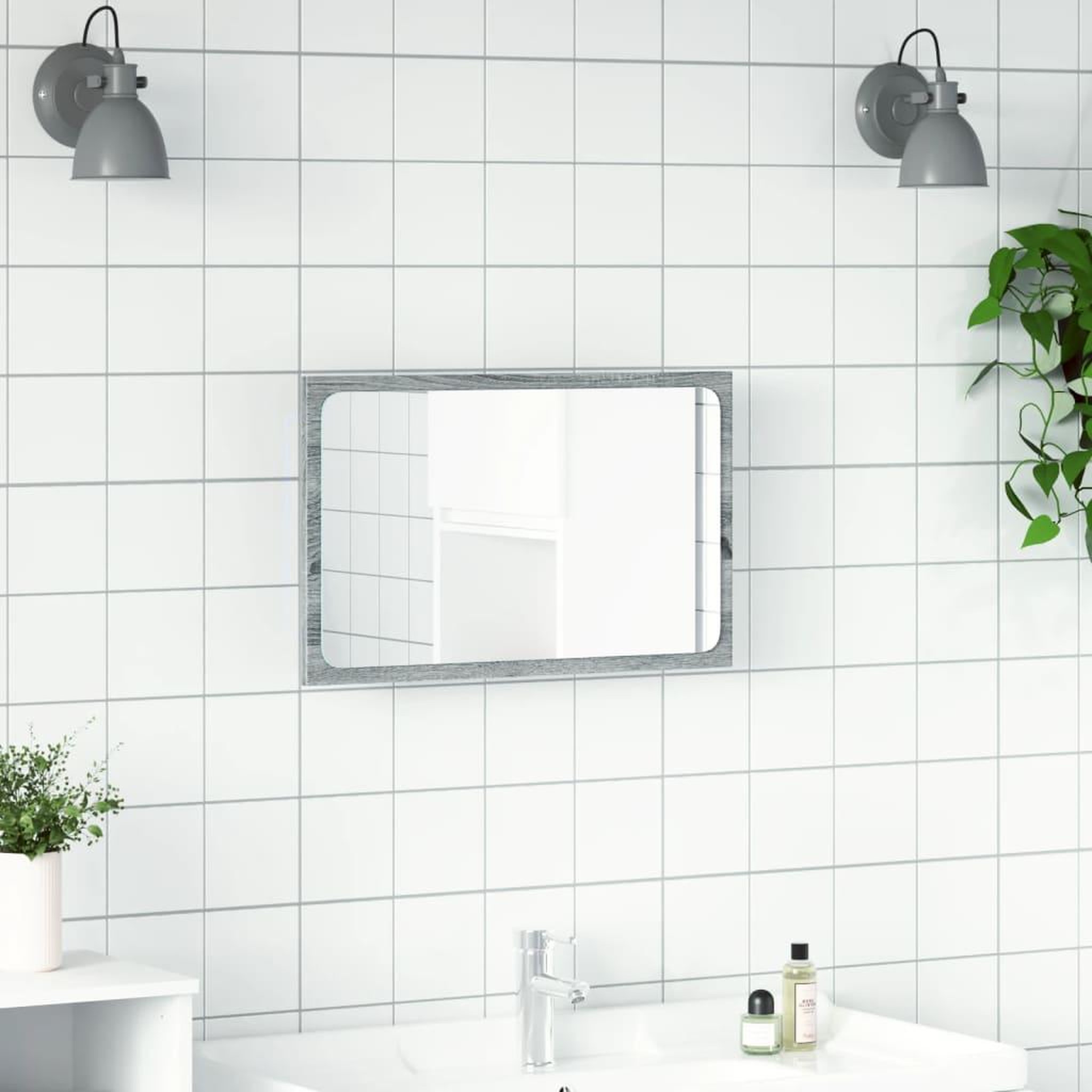 Voir la diapositive 4 : VIDAXL Miroir de salle de bain a LED sonoma gris bois d'ingenierie