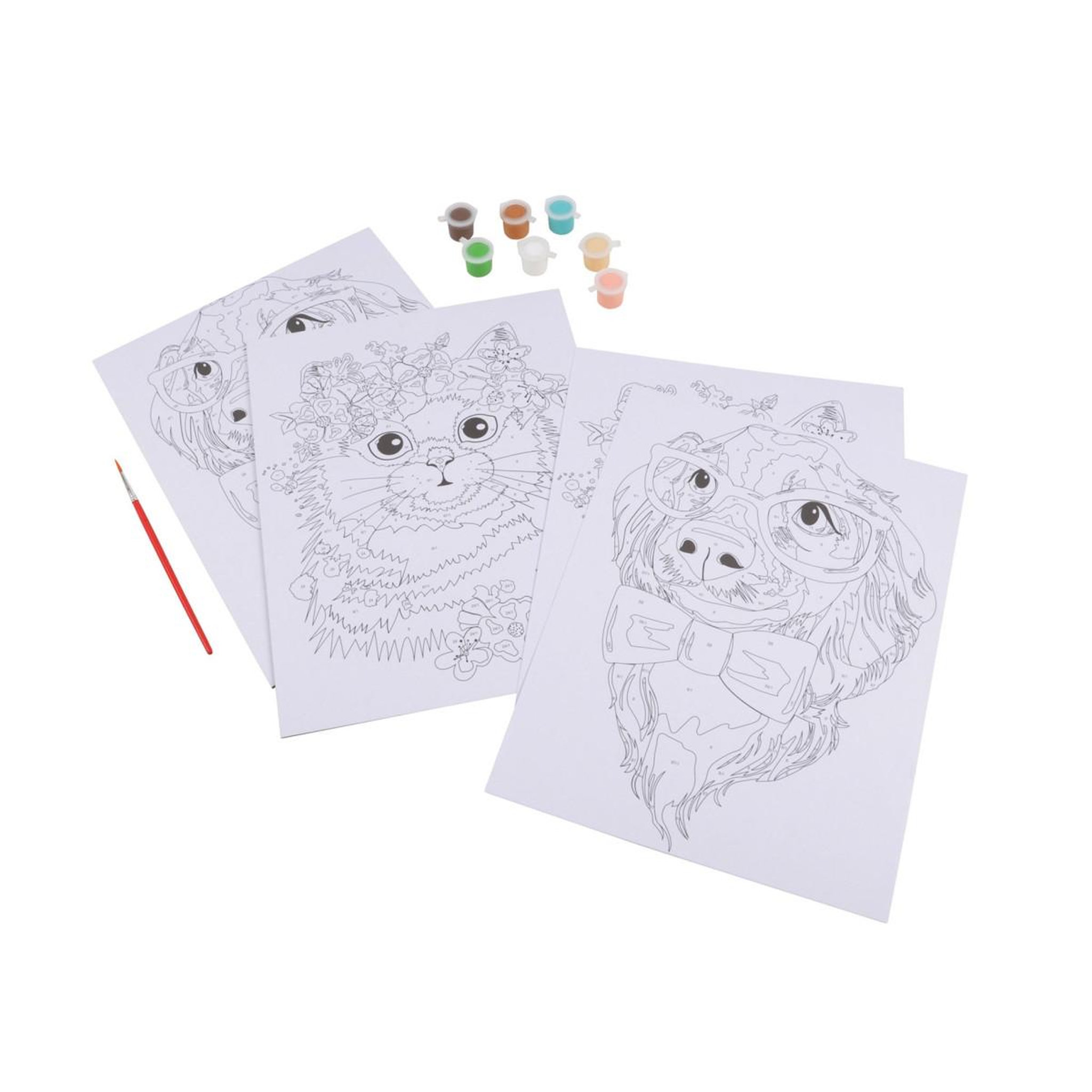 HOMEA Lot de 2 peintures par numéros  chien & chat  29cm blanc