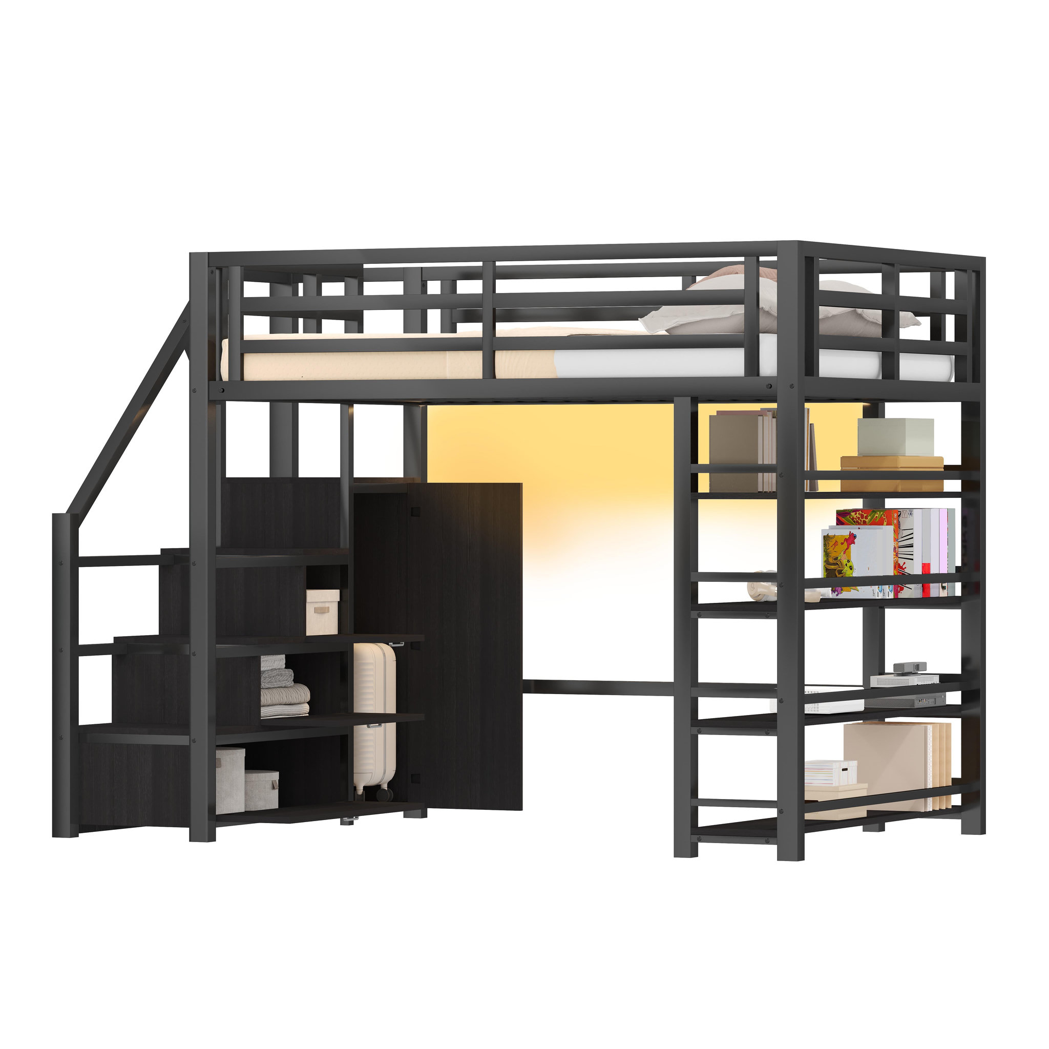 MERAX Lit mezzanine 140x200 cm coloris noir led métal