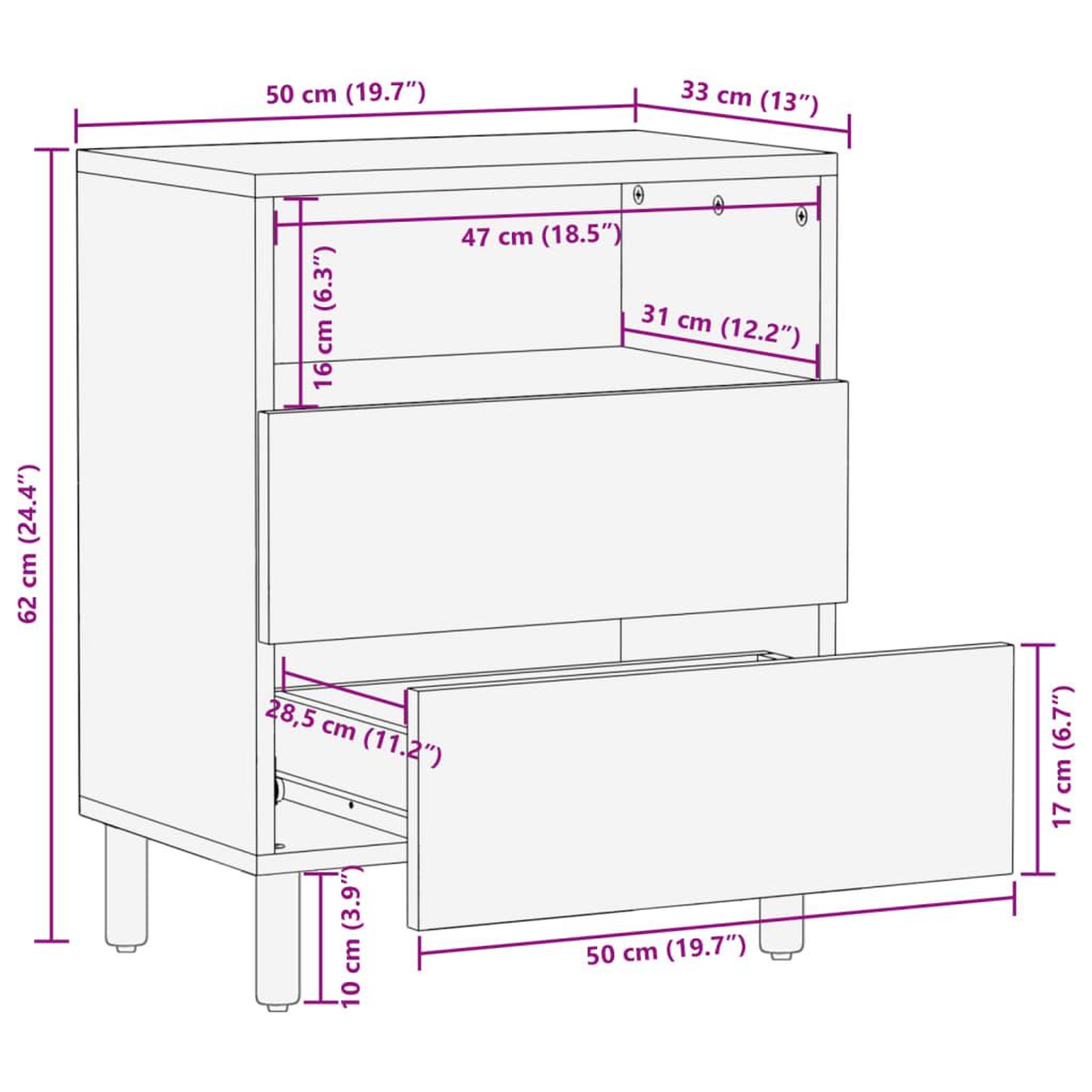Voir la diapositive 6 : VIDAXL Table de chevet noir 50x33x62 cm bois d'ingenierie