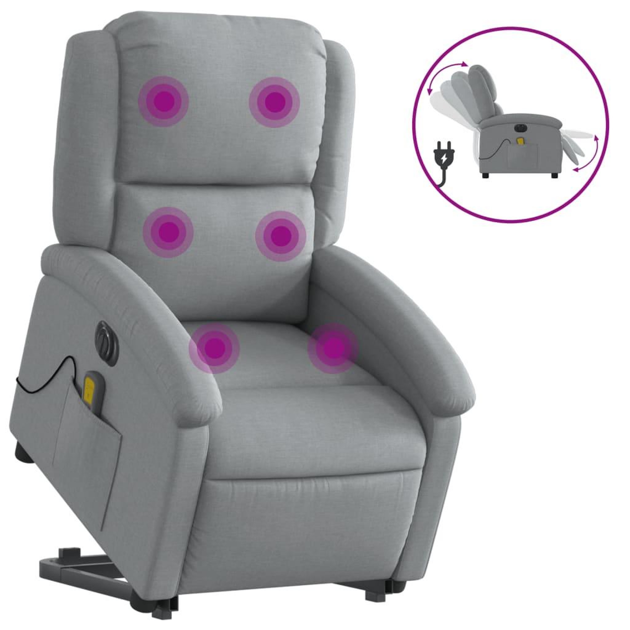 Voir la diapositive 2 : VIDAXL Fauteuil inclinable de massage electrique Gris clair Tissu