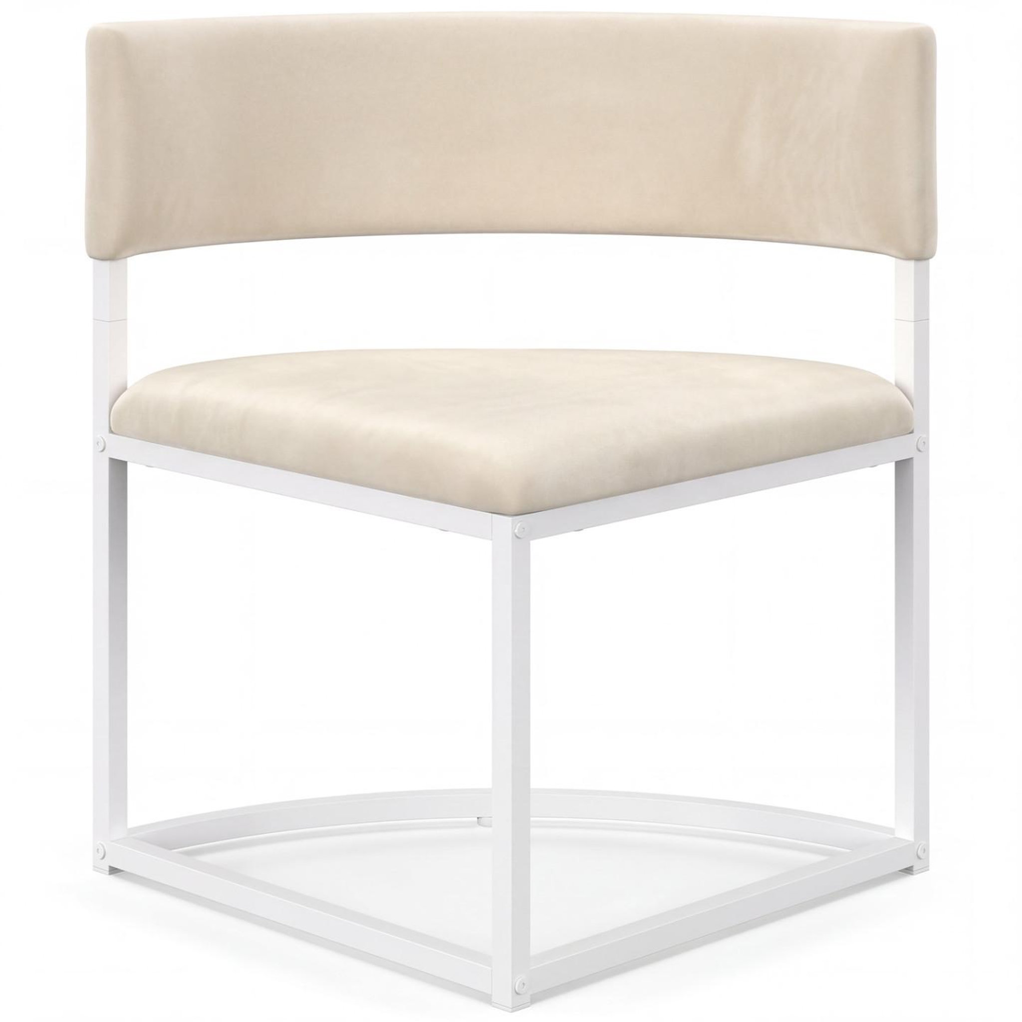 Voir la diapositive 4 : ID MARKET Ensemble table + 4 chaises encastrables milene métal blanc plateau façon hêtre et tissu velours beige
