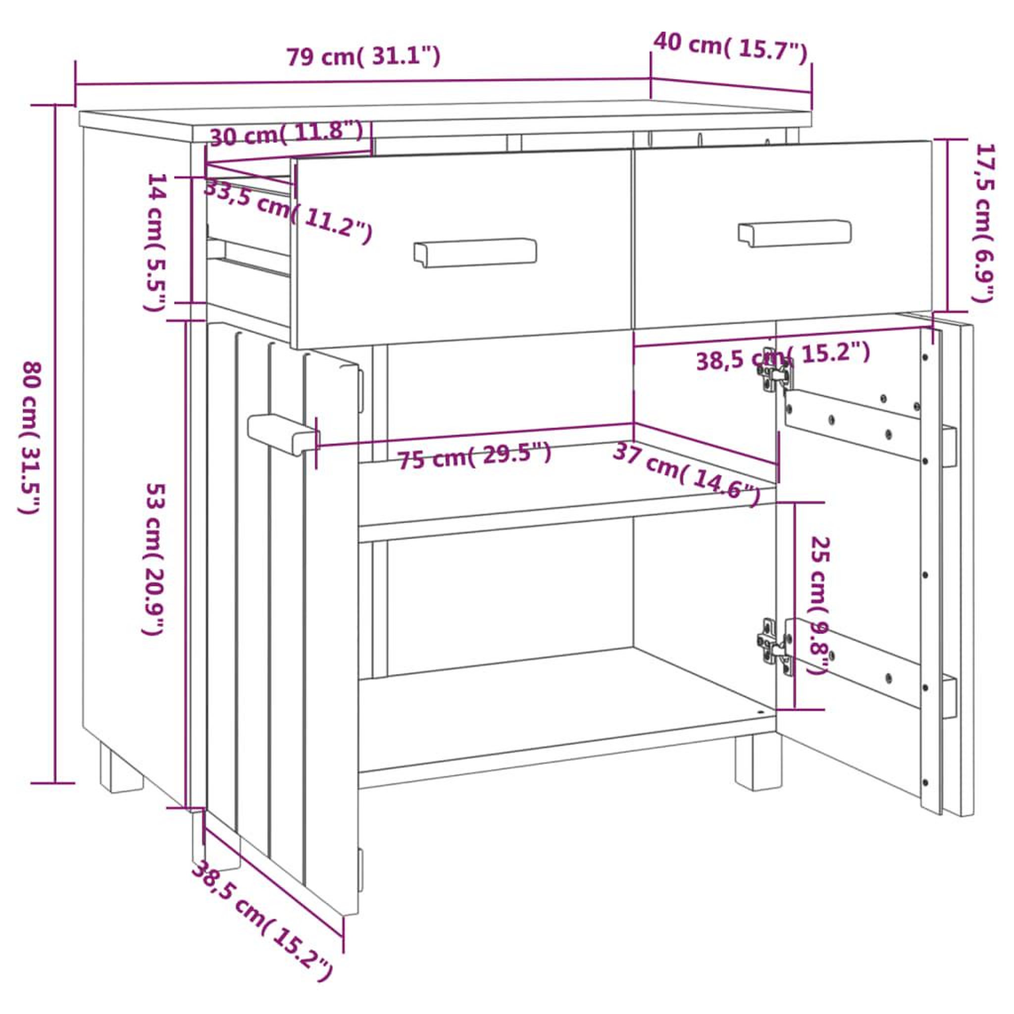 Voir la diapositive 6 : VIDAXL Buffet HAMAR Marron miel 79x40x80 cm Bois massif de pin