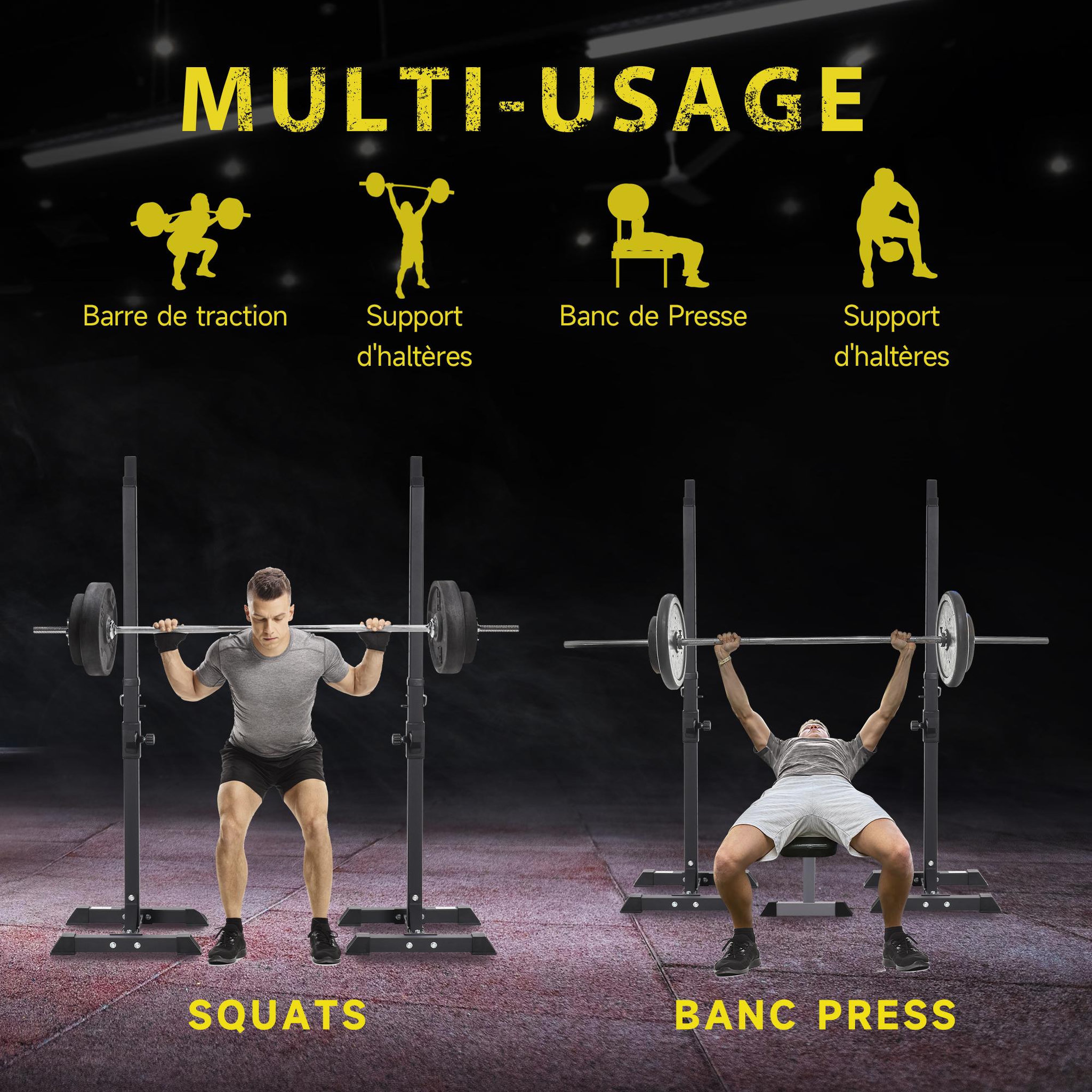 Voir la diapositive 5 : HOMCOM Support de musculation repose haltères charge max. 150 kg noir