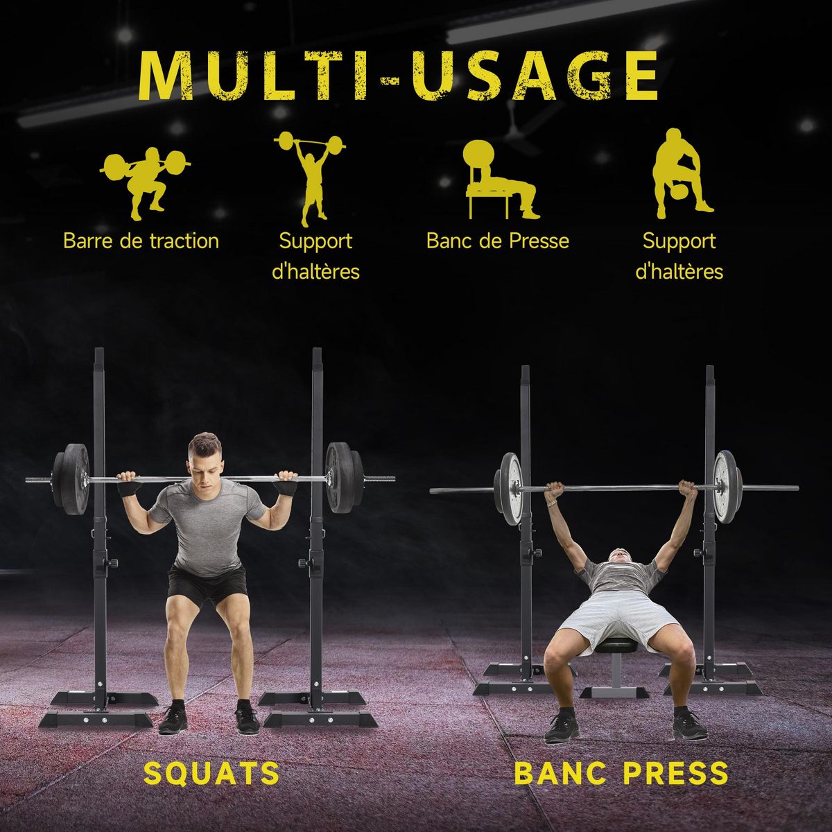 HOMCOM Support de musculation repose haltères charge Max. 150 Kg Noir