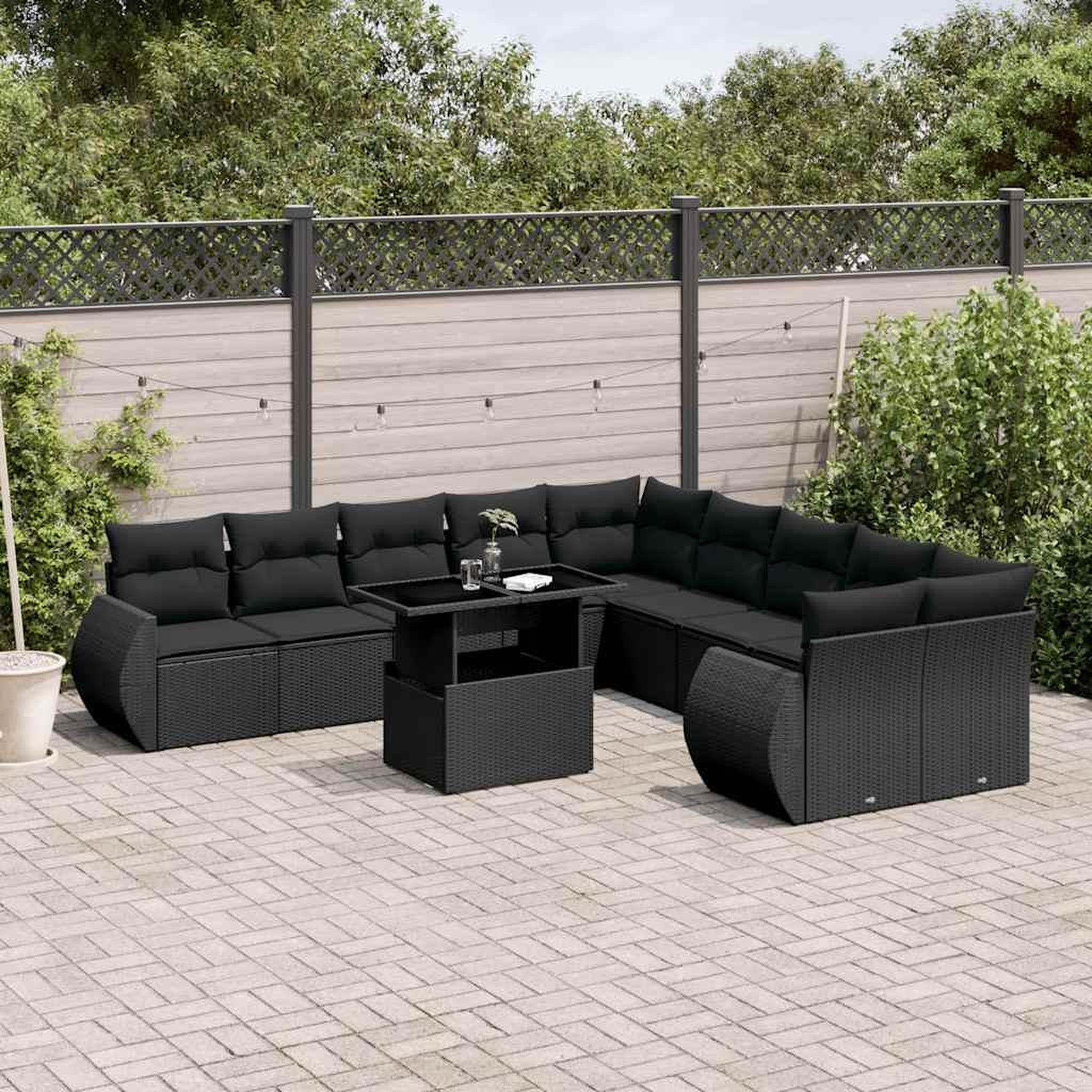 VIDAXL Salon de jardin 11 pcs avec coussins noir resine tressee