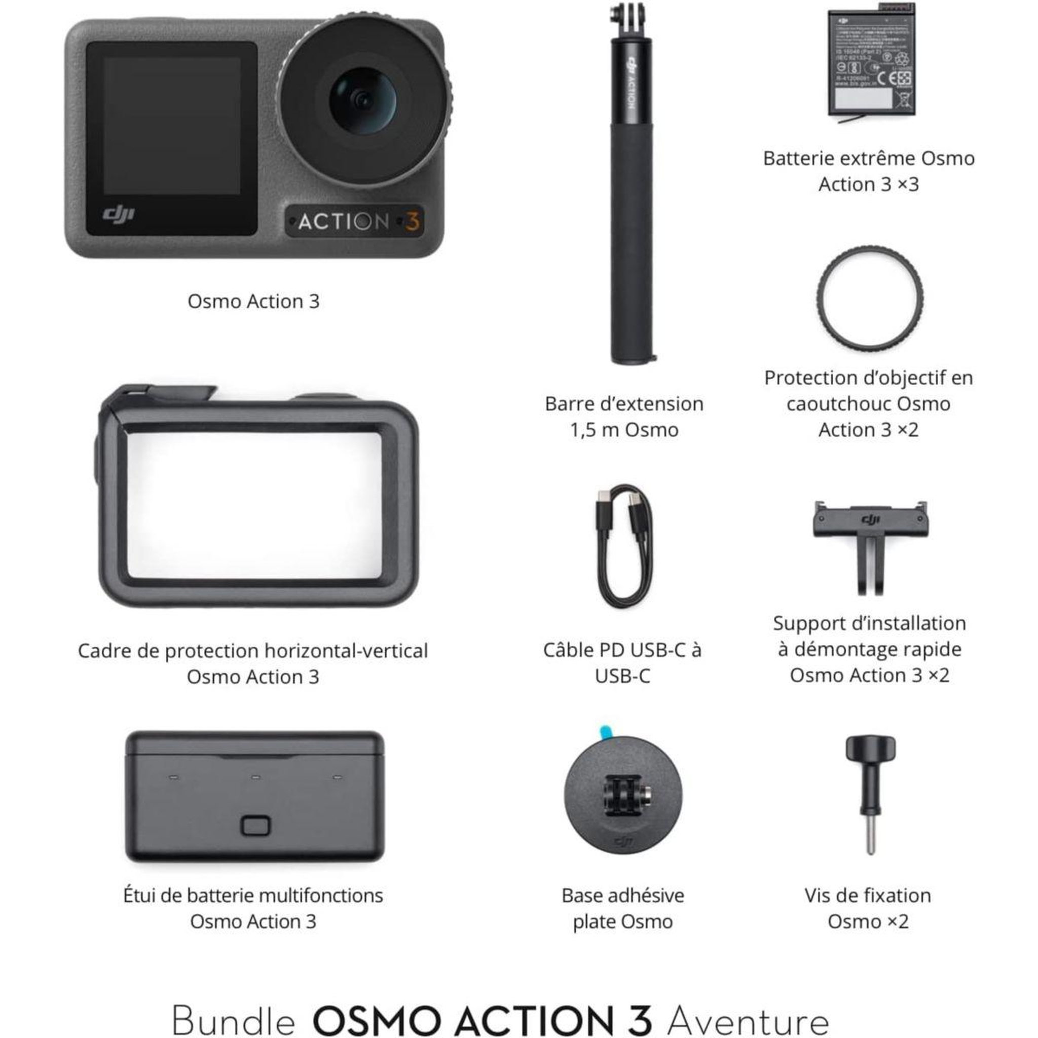 Voir la diapositive 3 : DJI Caméscope de poche Osmo Action 3 Adventure (3 batteries)