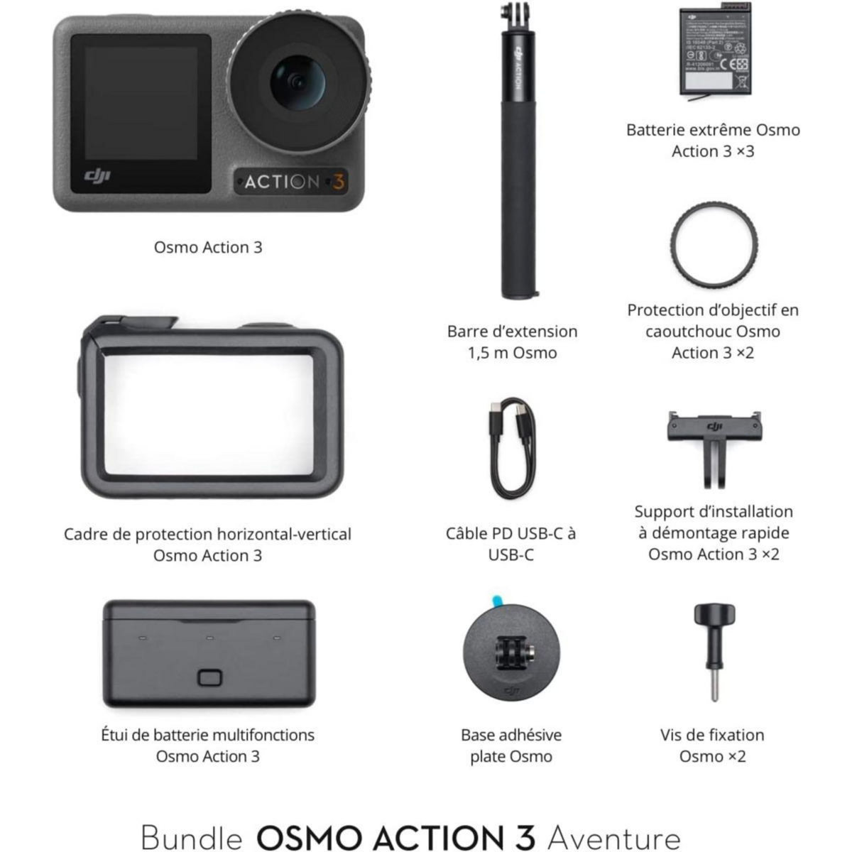 DJI Caméscope de poche Osmo Action 3 Adventure (3 batteries)
