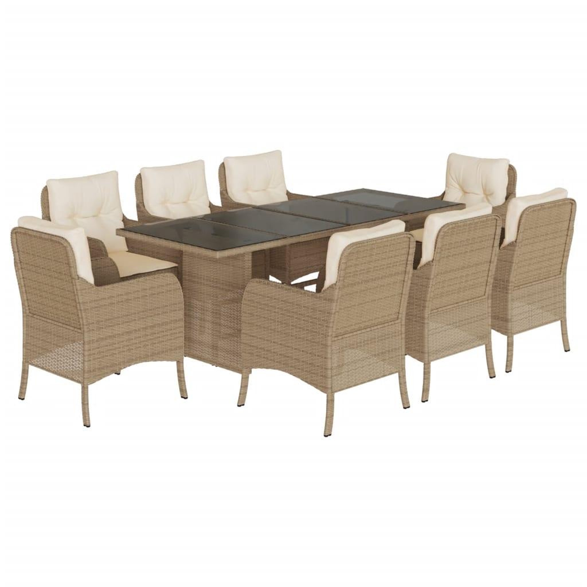 Voir la diapositive 2 : VIDAXL Ensemble a manger de jardin et coussins 9 pcs beige Poly rotin