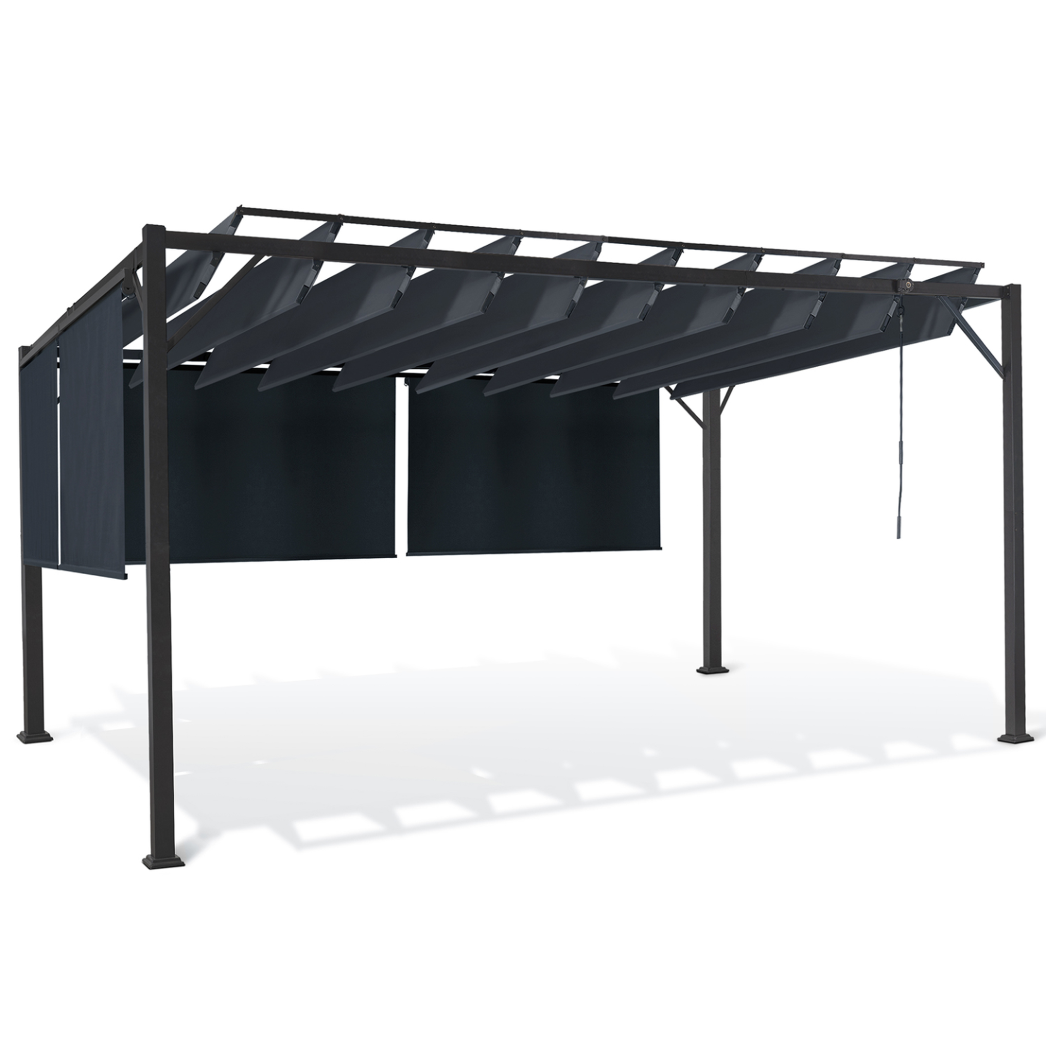 ID MARKET Pergola édition luxe lames orientables 3x4 m et 4 stores gris anthracite