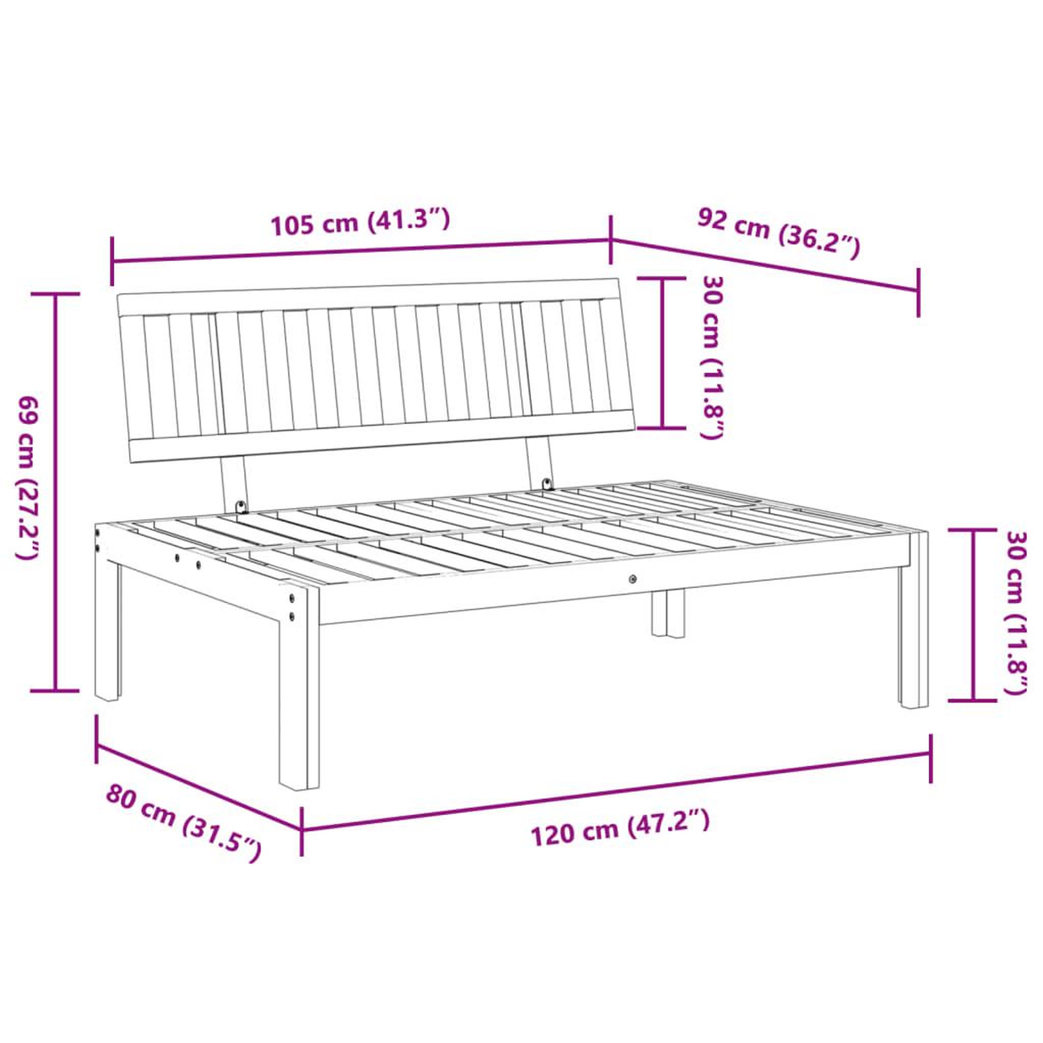Voir la diapositive 6 : VIDAXL Canape central palette de jardin bois massif d'acacia