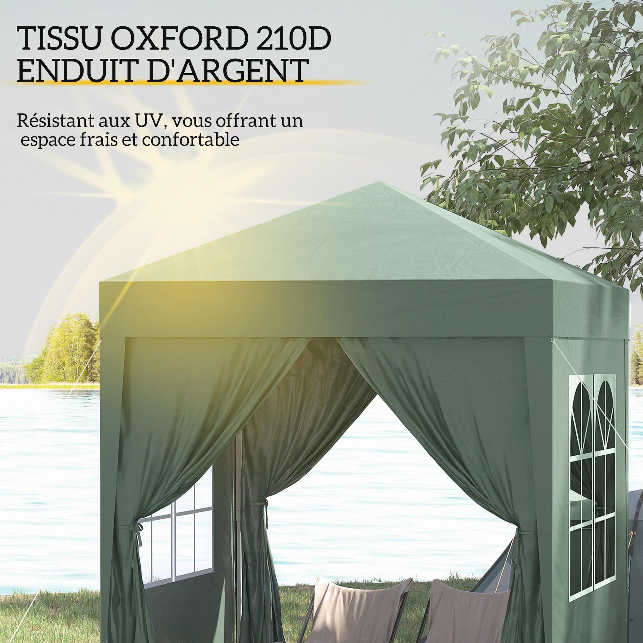 Voir la diapositive 5 : OUTSUNNY Tonnelle de jardin tente pliante barnum pop-up 2 x 2 m 4 parois latérales amovibles 2 fenêtres sac de transport vert