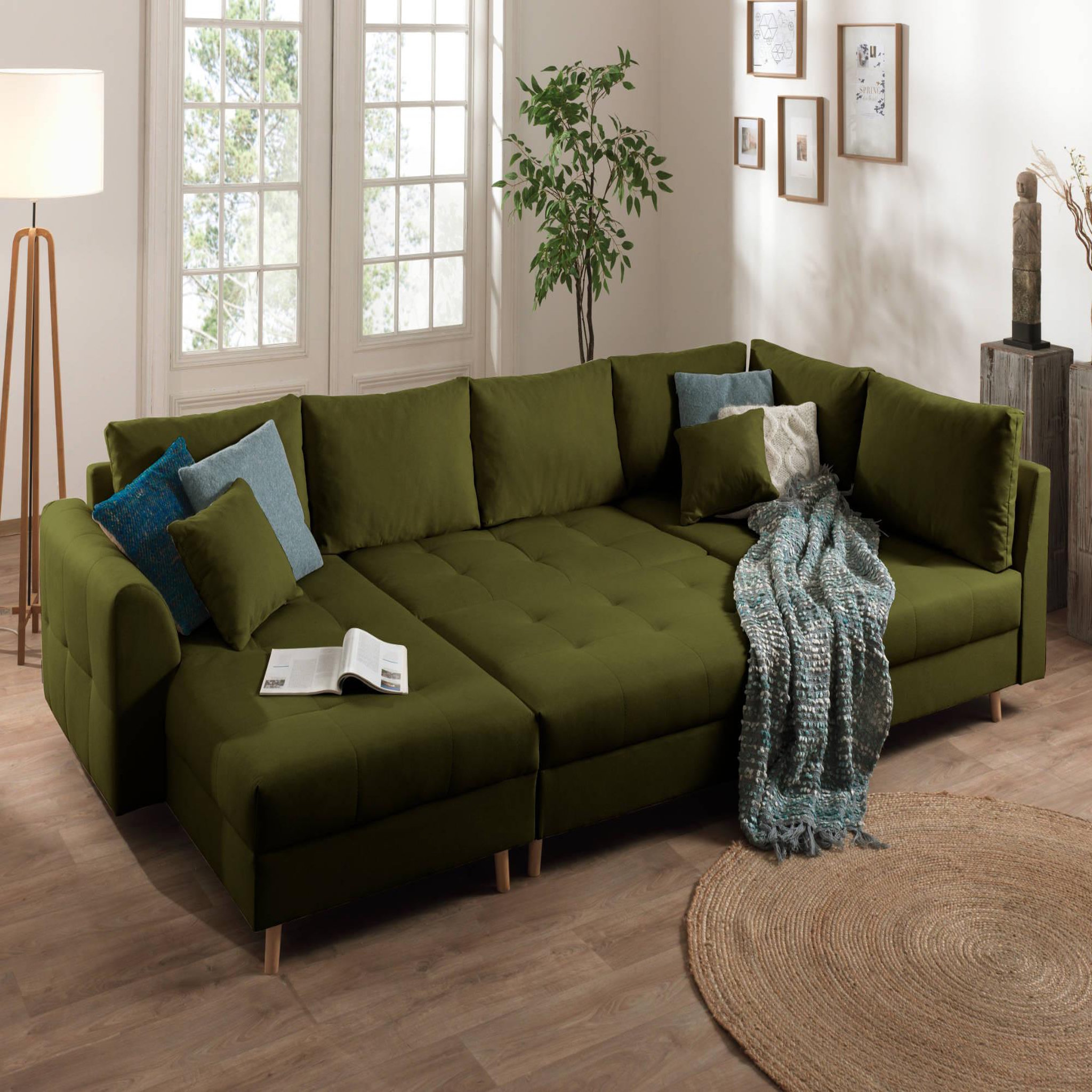 Voir la diapositive 3 : LISA DESIGN Rune - canapé panoramique - avec pouf d'appoint - 7 places - style scandinave - droit