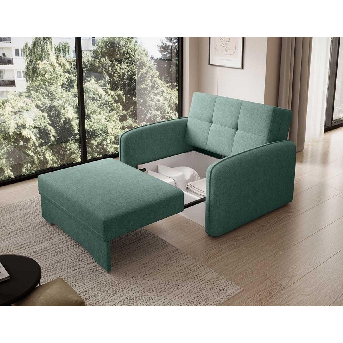 BEST MOBILIER Michelle - fauteuil convertible avec coffre en velours