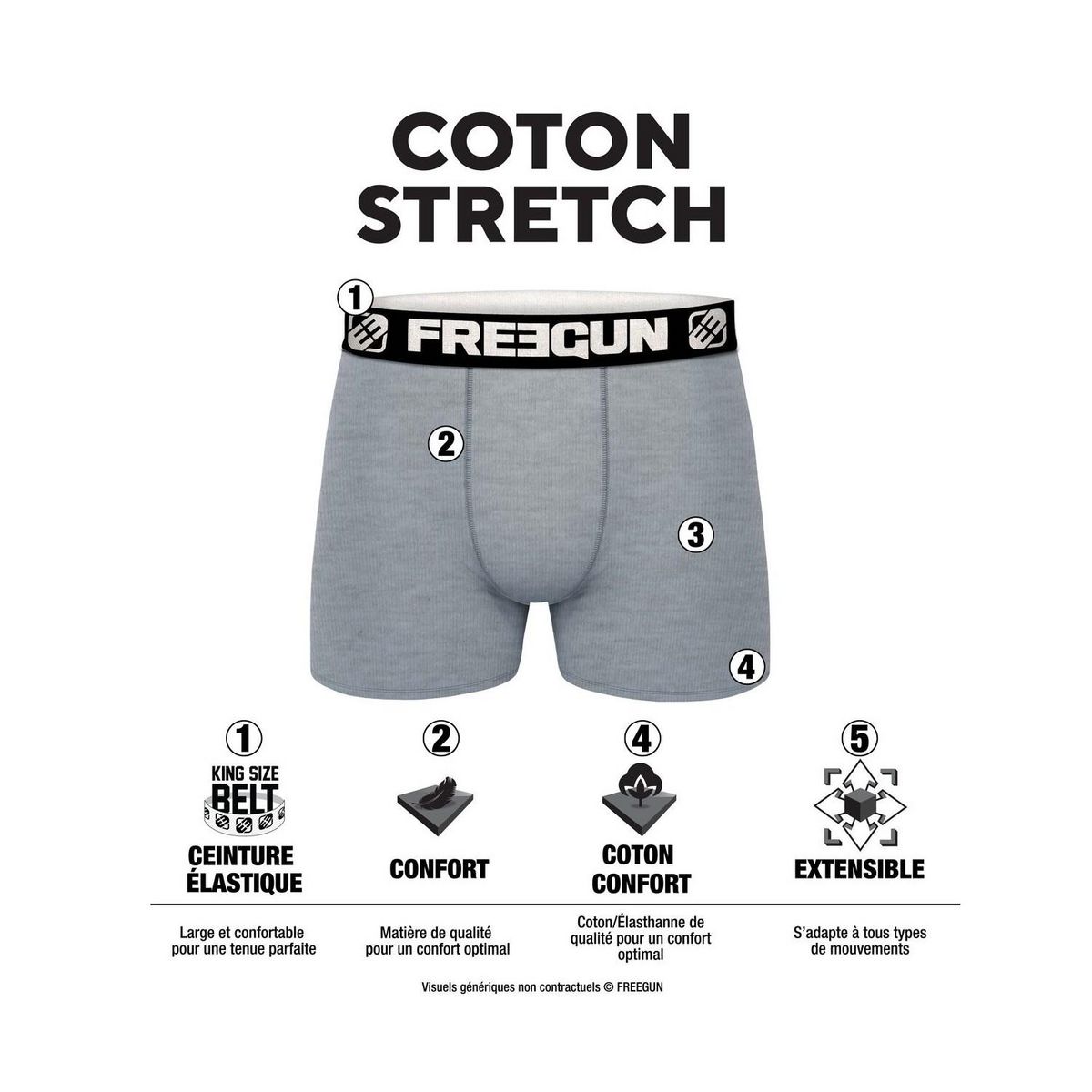 FREEGUN Lot de 4 boxers garçon en Coton