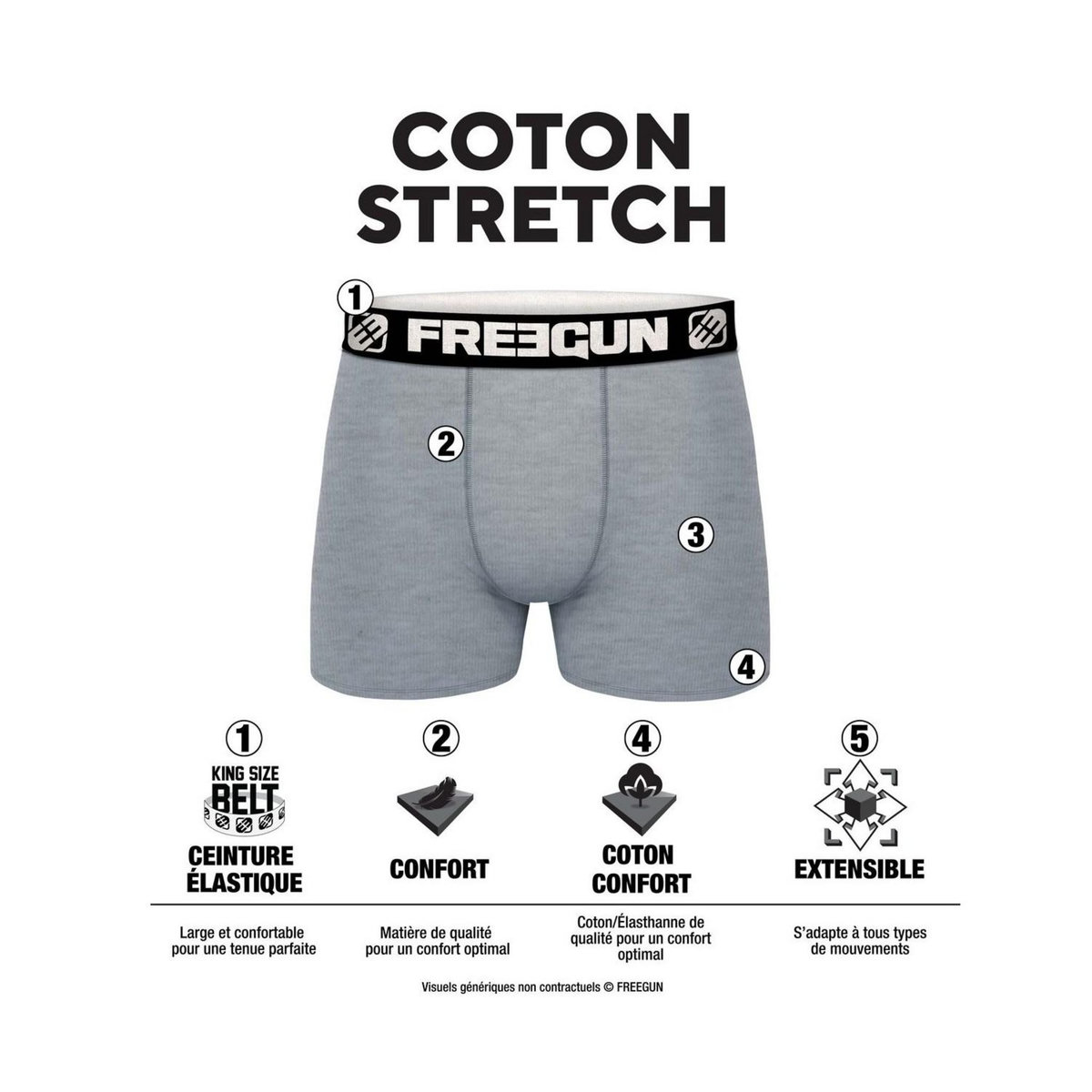 FREEGUN Lot de 4 boxers garçon en Coton