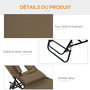 Voir la diapositive 6 : OUTSUNNY Bain de soleil pliable transat inclinable 4 positions chaise longue de lecture 3 coussins fournis marron