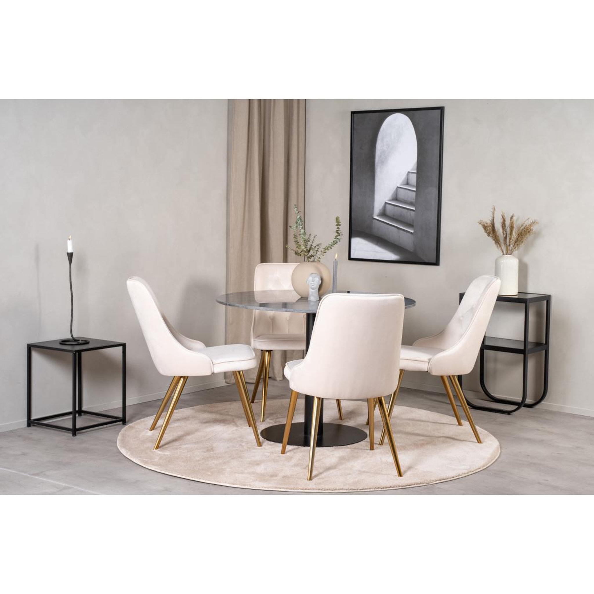 Voir la diapositive 5 : Paris Prix Ensemble table à manger & 4 chaises  estelle i & deluxe ii  106cm gris foncé & beige