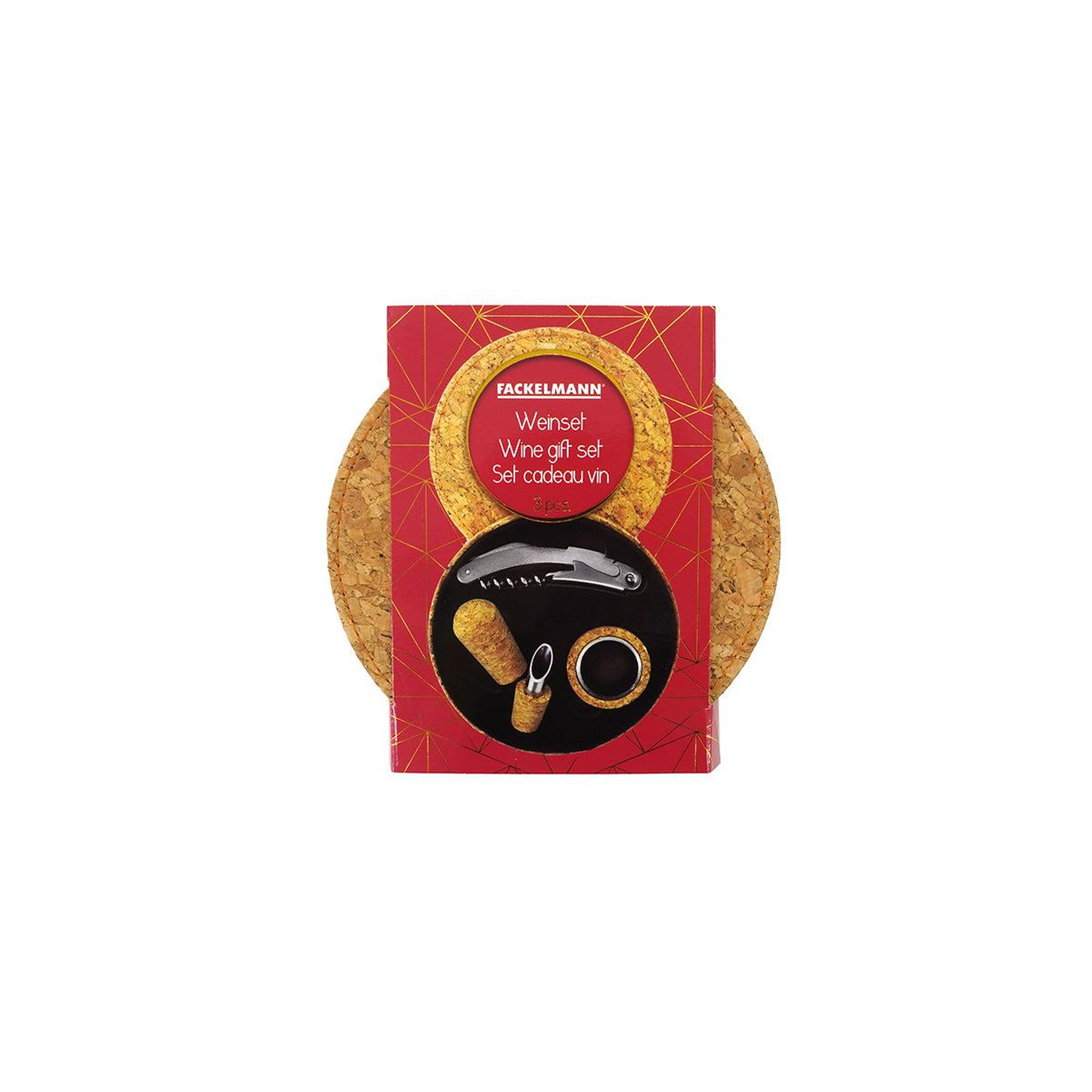 Voir la diapositive 5 : Fackelmann Coffret cadeau d'accessoires pour bouteille de vin 3 pièces avec boite en liège fackelmann gift