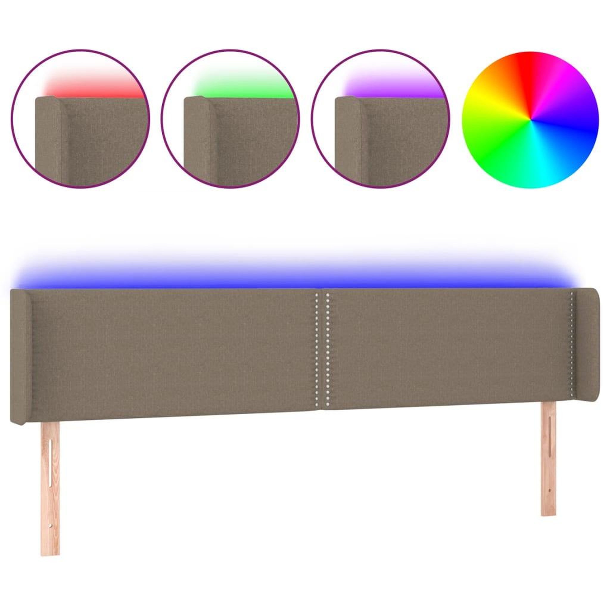 Voir la diapositive 2 : VIDAXL Tete de lit a LED Taupe 163x16x78/88 cm Tissu