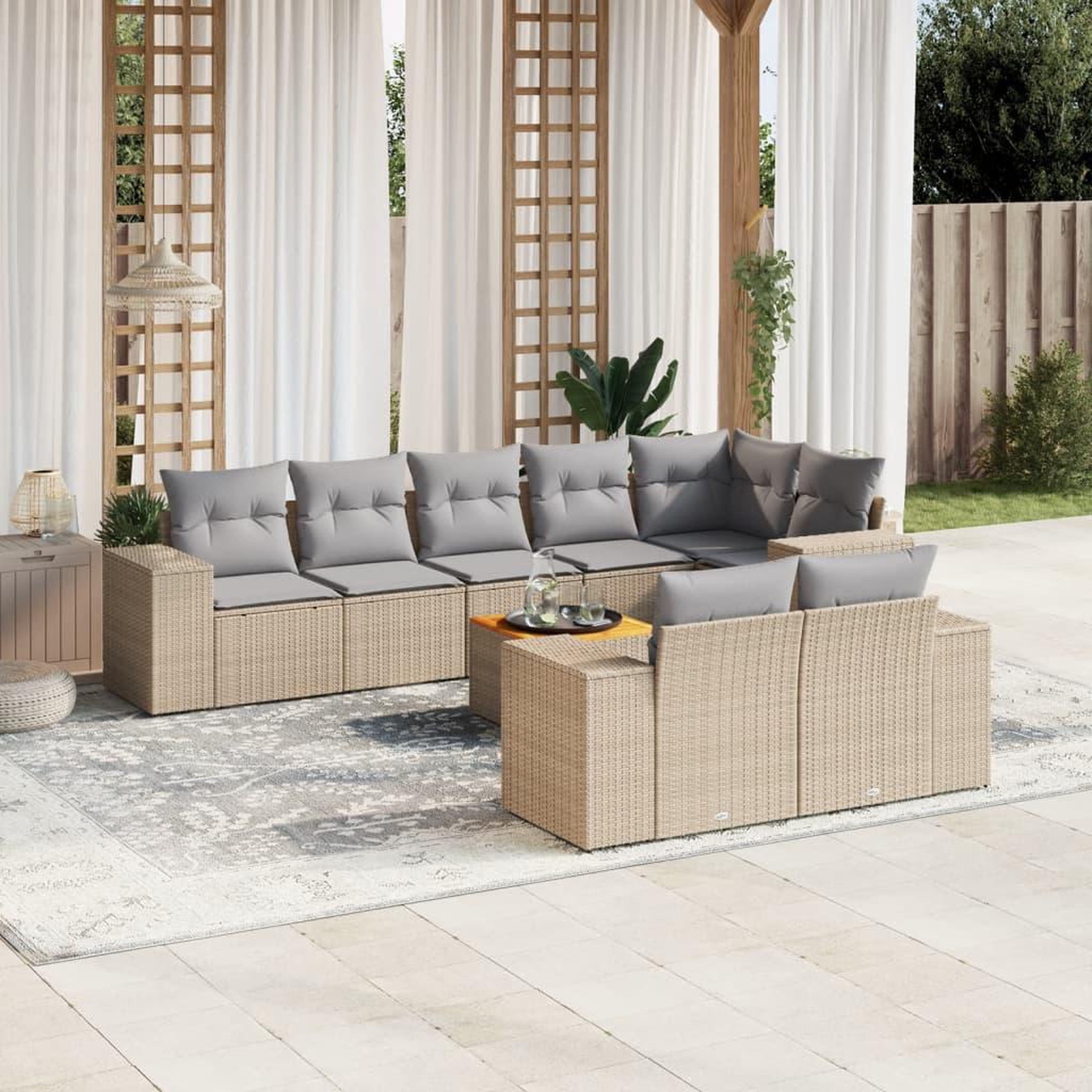 VIDAXL Salon de jardin avec coussins 9 pcs beige resine tressee