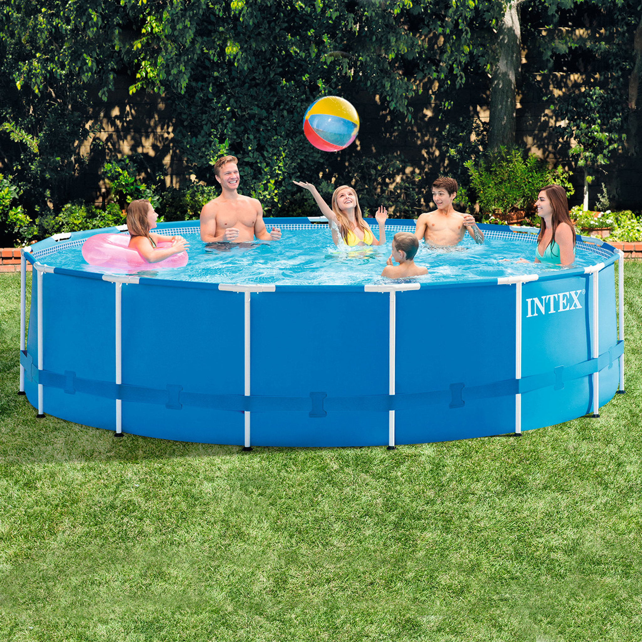 Voir la diapositive 1 : INTEX Piscine tubulaire ronde - 457x122cm - METAL FRAME