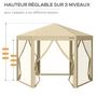 Voir la diapositive 5 : OUTSUNNY Tonnelle barnum pliant pop-up style colonial 3,06L x 3,06l x 2,7H m hauteur réglable moustiquaires sac de transport inclus beige