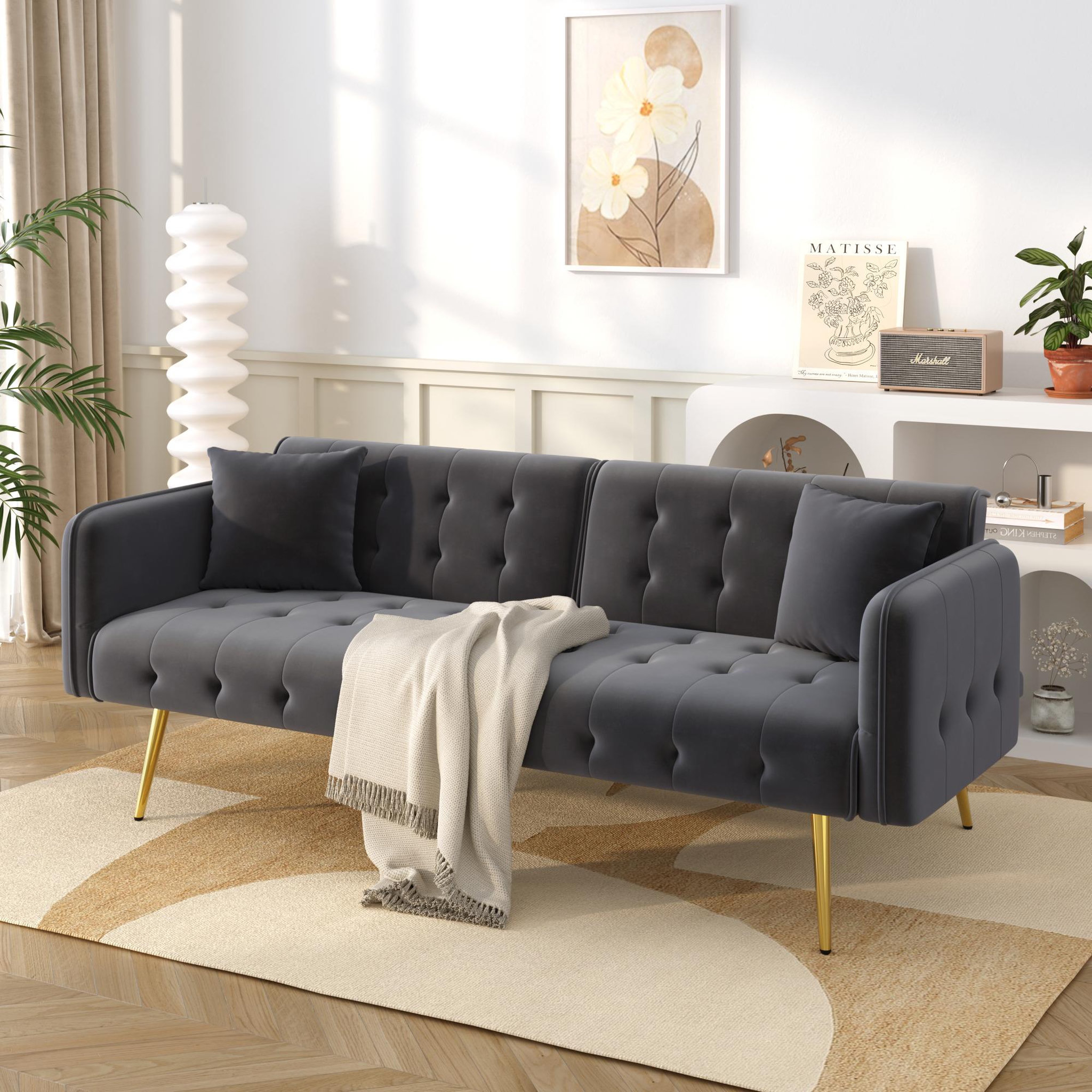 Voir la diapositive 4 : MERAX Canapé droit convertible 2 pl velours