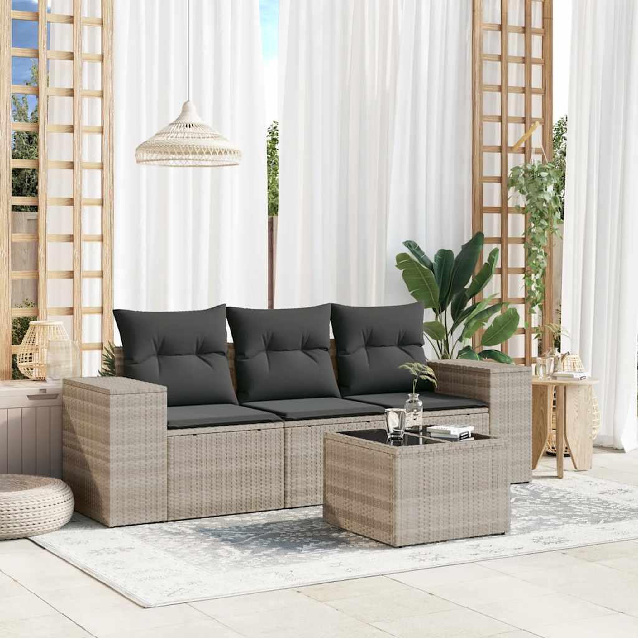VIDAXL Salon de jardin 4 pcs avec coussins gris clair resine tressee