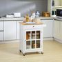Voir la diapositive 2 : HOMCOM Desserte de cuisine à roulettes multi-rangement - placard porte vitrée avec étagère réglable, tiroir, porte-torchon - blanc aspect chêne clair