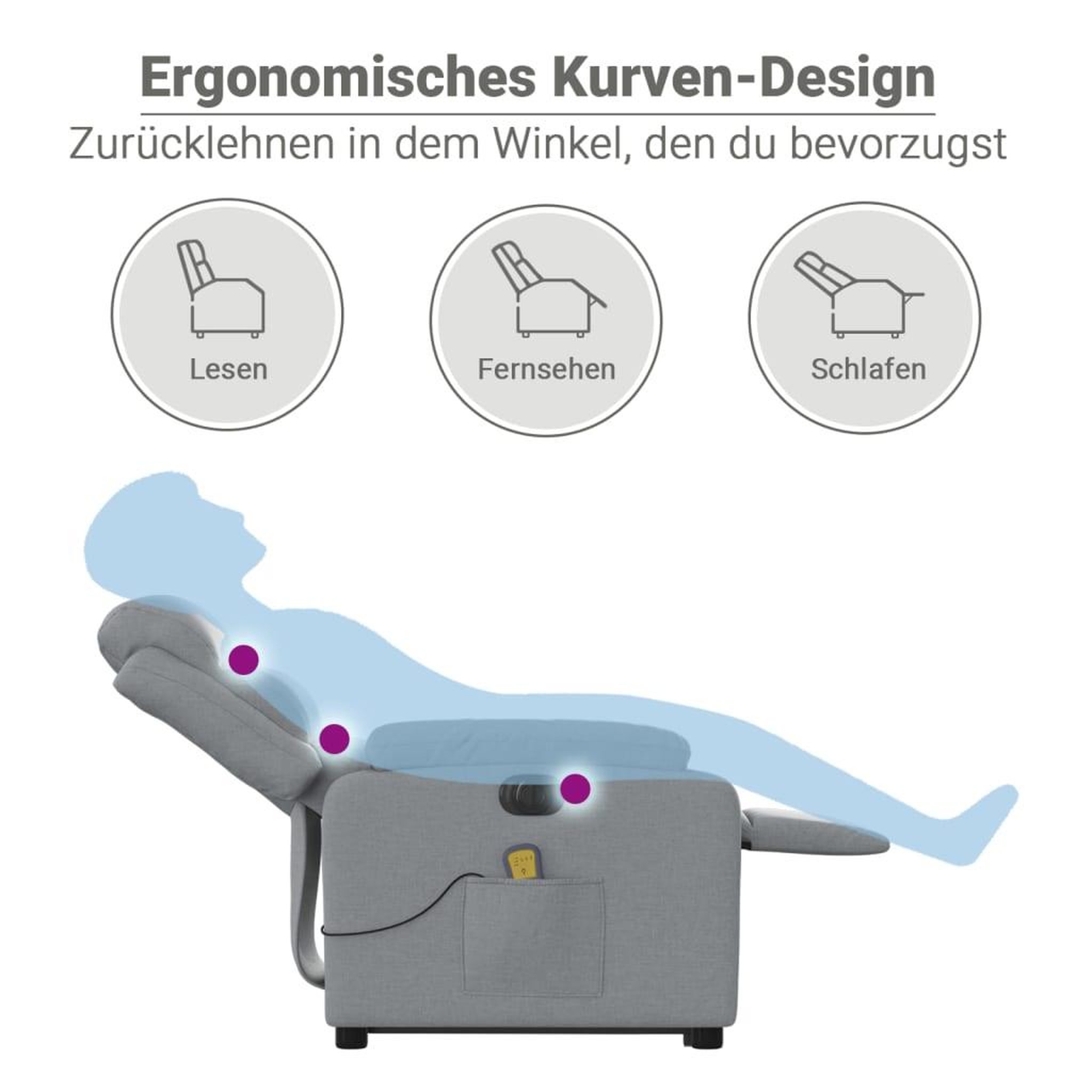 Voir la diapositive 6 : VIDAXL Fauteuil inclinable de massage electrique Gris clair Tissu