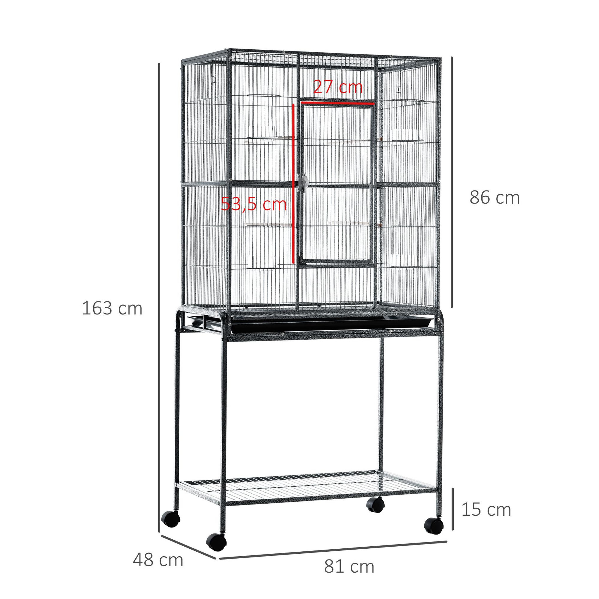 Voir la diapositive 3 : PAWHUT PawHut Cage à Oiseaux Portable avec 4 Mangeoires et 4 Perchoirs Pratique 81 x 48 x 163 cm Noir et Gris