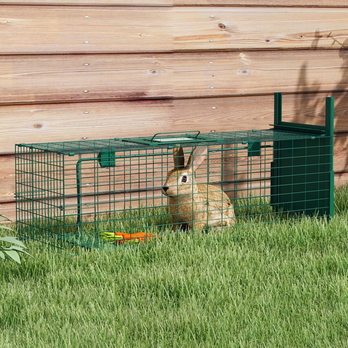 OUTSUNNY Piège de capture pour petits animaux type lapin rat - entrée, poignée - dim. 80L x 25l x 30H cm - acier vert