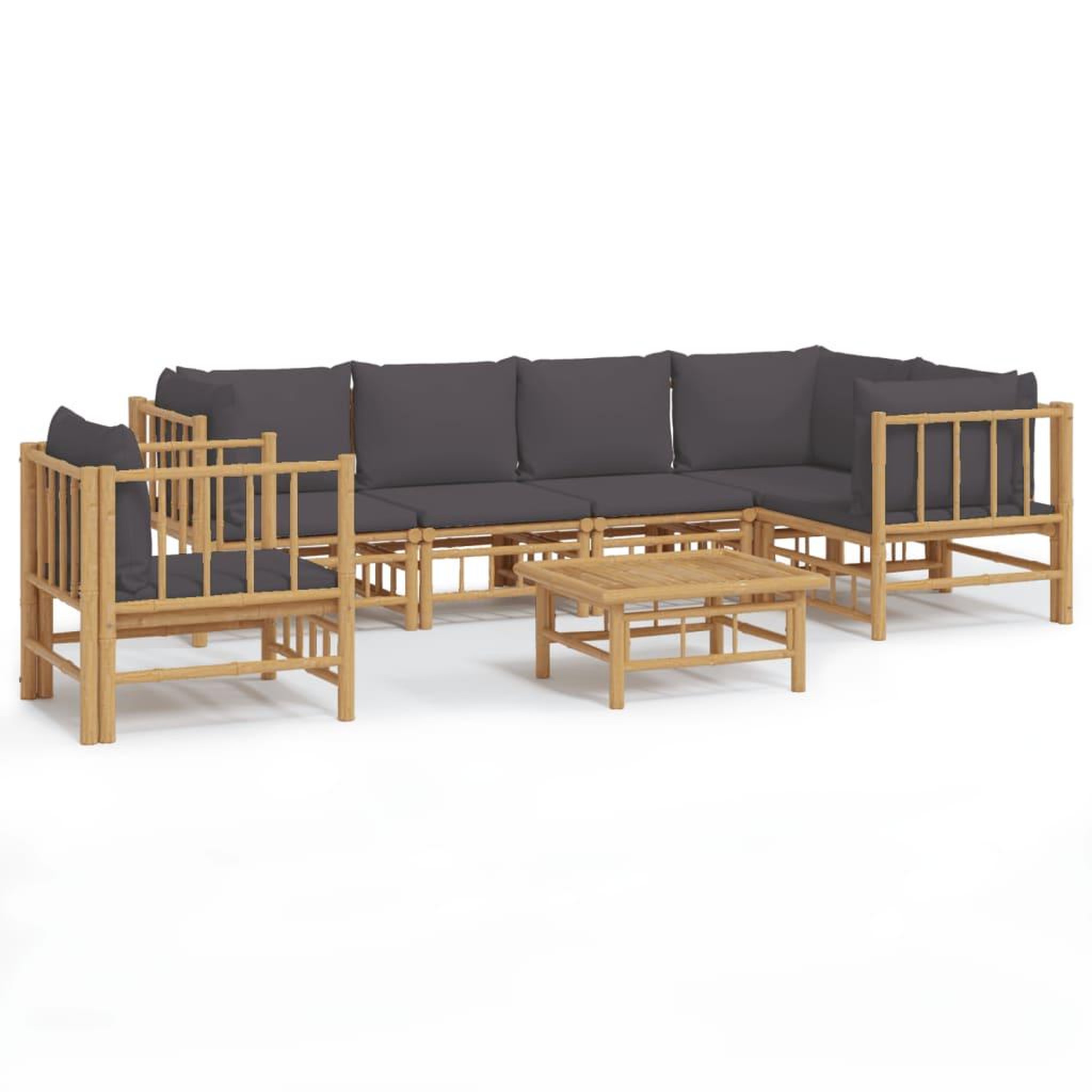 Voir la diapositive 2 : VIDAXL Salon de jardin 7 pcs avec coussins gris fonce bambou
