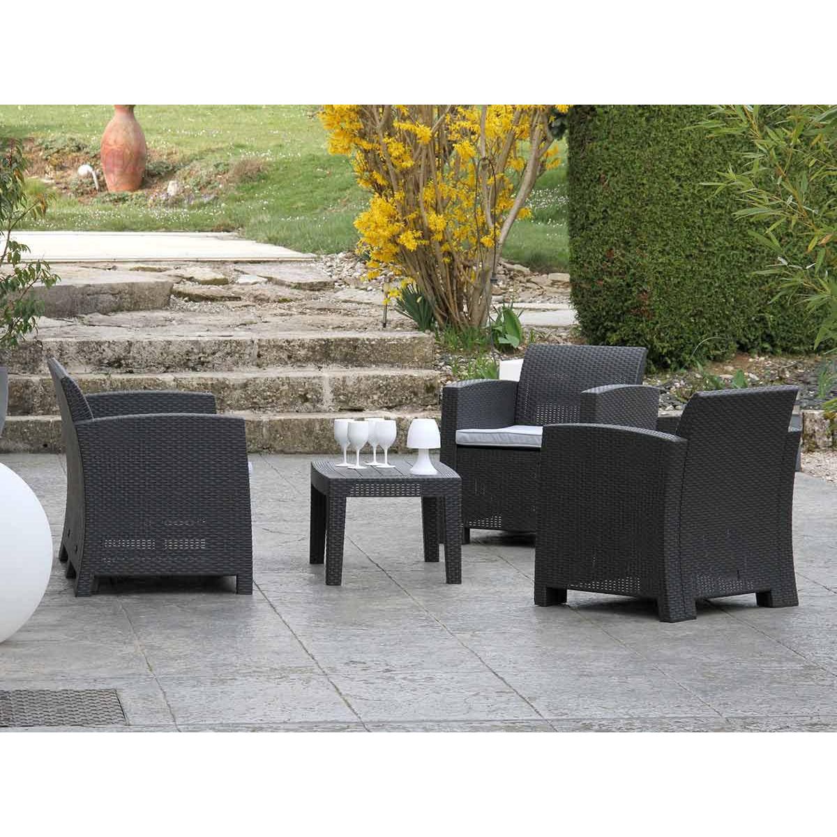 JARDIDECO Salon de jardin en résine tressée Vinto 4 places Anthracite - Jardideco