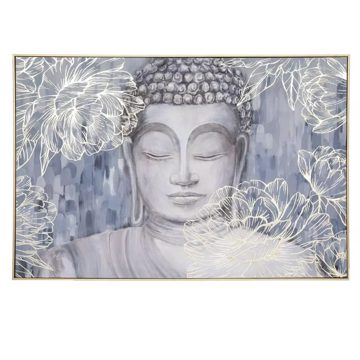 TOILINUX Toile imprimée encadrée Bouddha effet alu - 60 x 90 cm