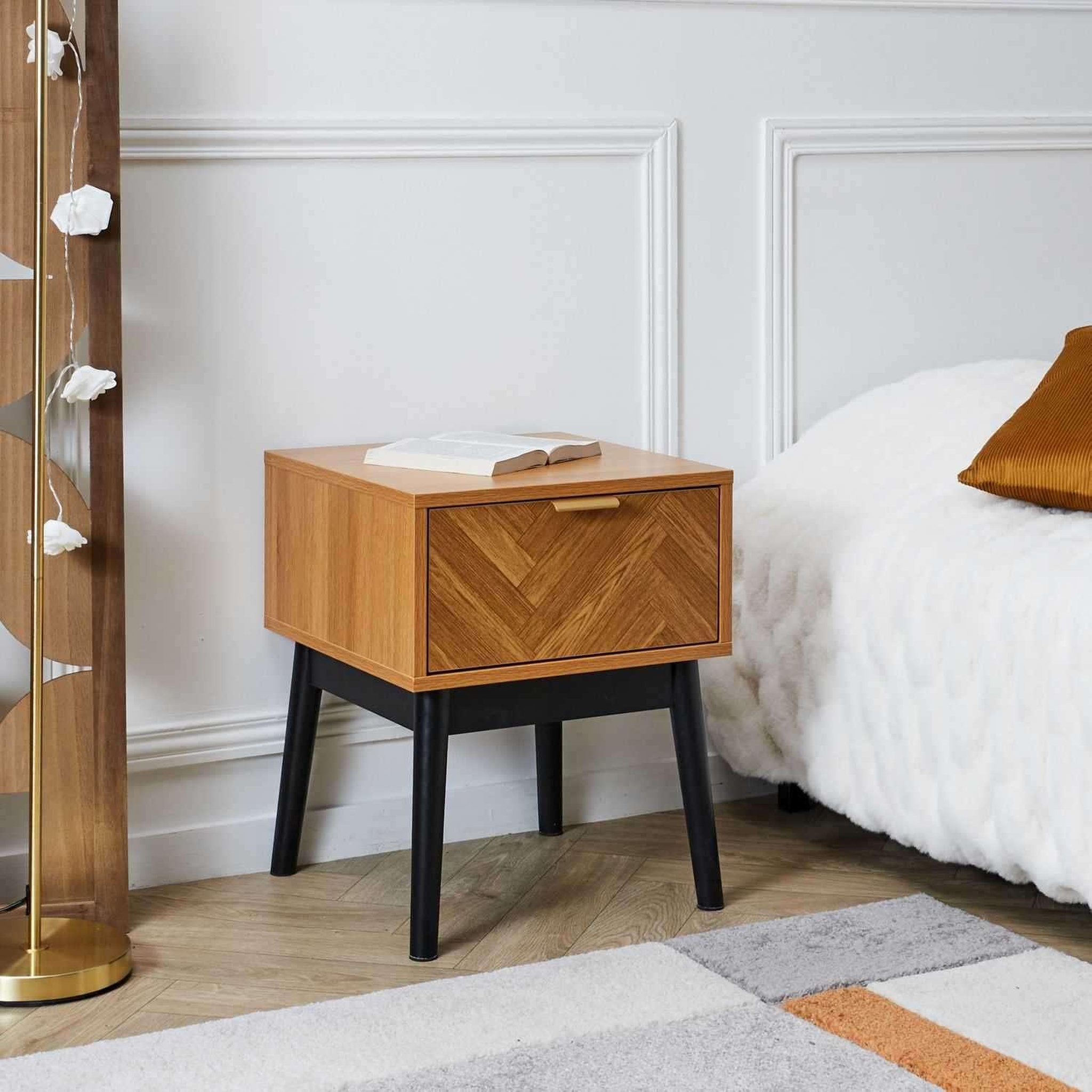 Voir la diapositive 2 : The Home Deco Factory Table de chevet 1 tiroir en bois felix - marron et noir