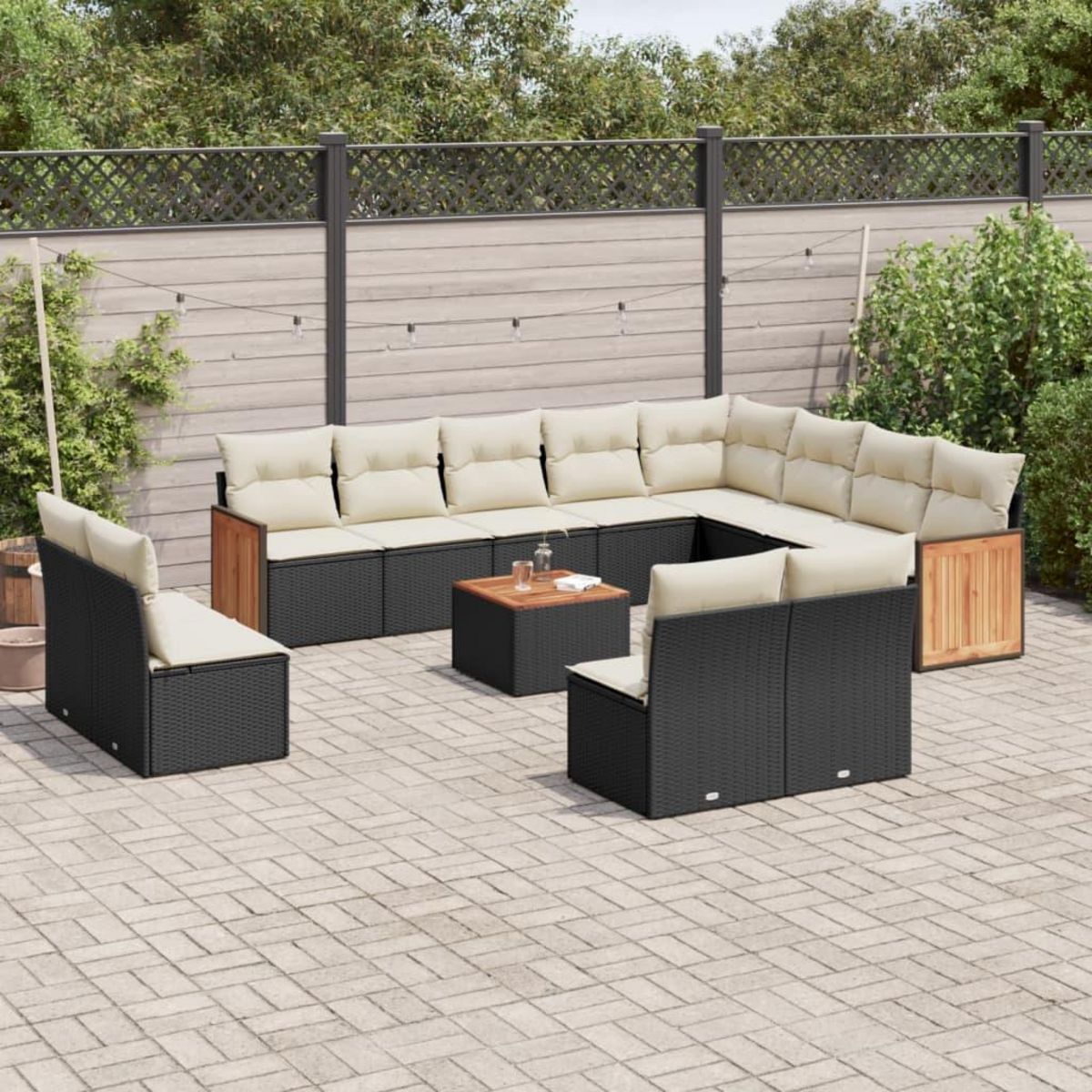 VIDAXL Salon de jardin avec coussins 13 pcs noir resine tressee