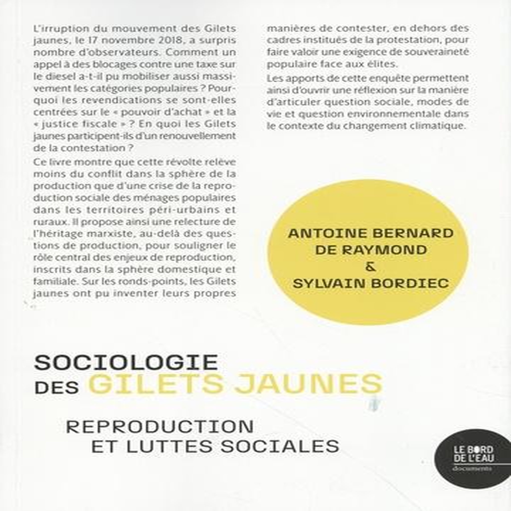 SOCIOLOGIE DES GILETS JAUNES. REPRODUCTION ET LUTTES SOCIALES, Bernard de Raymond Antoine