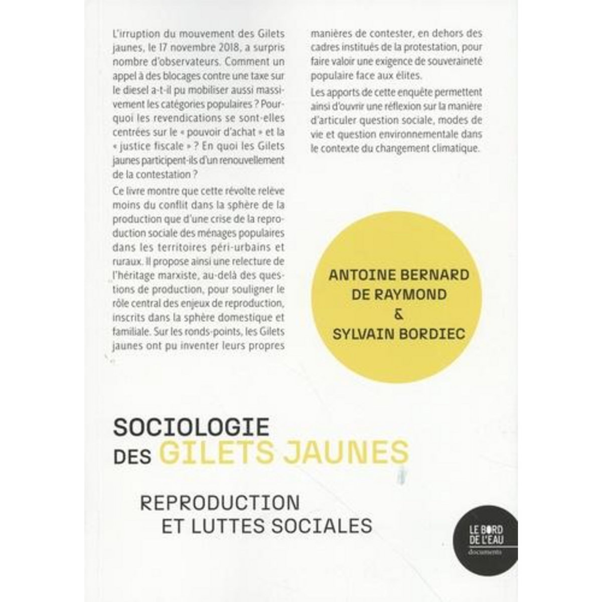 SOCIOLOGIE DES GILETS JAUNES. REPRODUCTION ET LUTTES SOCIALES, Bernard de Raymond Antoine