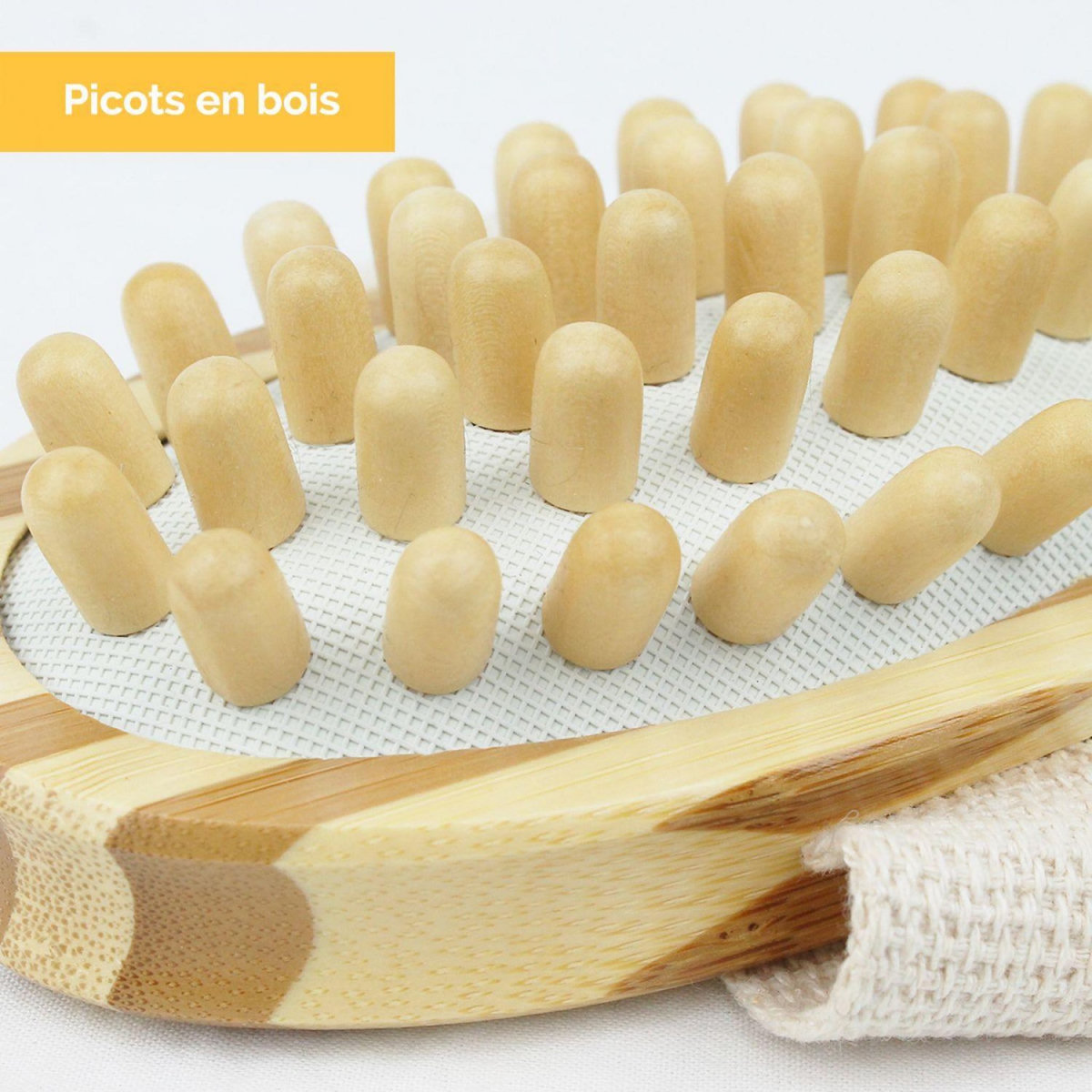 VIVEZEN Brosse de massage et de drainage, anti-cellulite en bambou 42 cm avec manche amovible et poignée de maintien