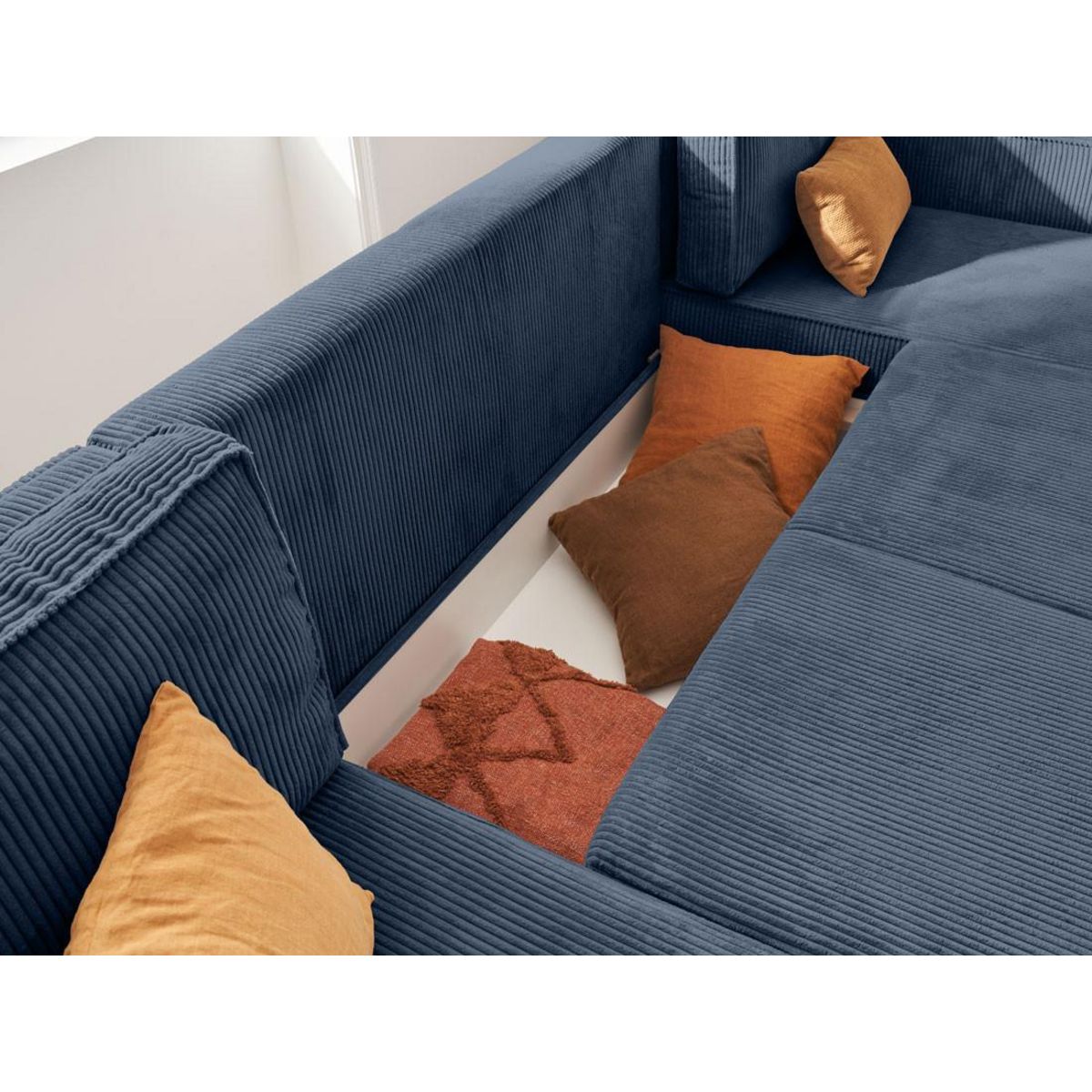 LISA DESIGN Charlie - canapé panoramique en u - 7 places - convertible avec coffre - en velours côtelé