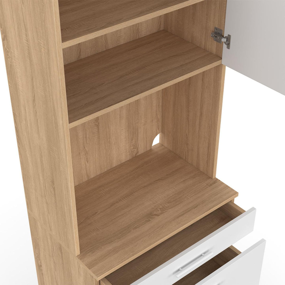 ID MARKET Colonne de cuisine micro-ondes et casserolier 60 cm CINA 2 portes façon hêtre et blanc