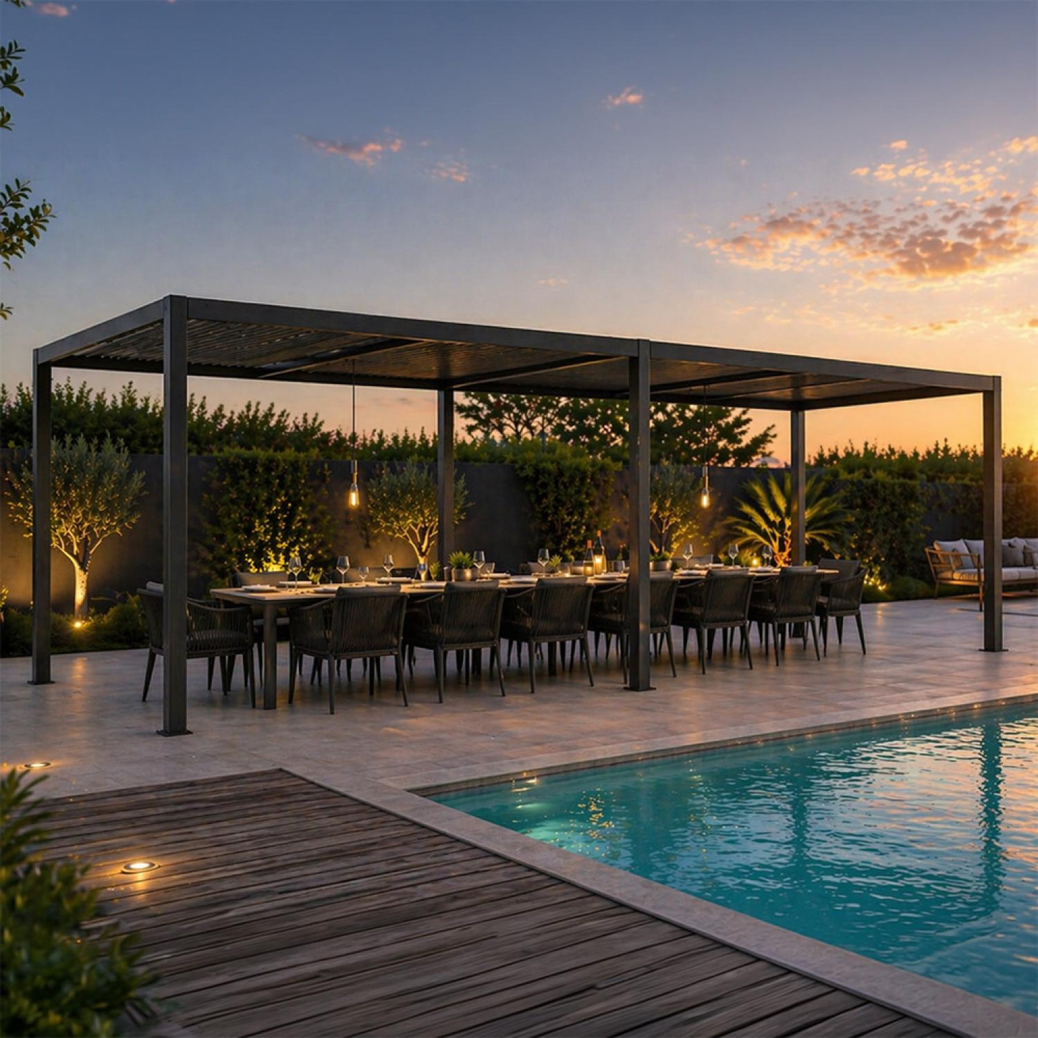 Voir la diapositive 4 : CONCEPT USINE Pergola bioclimatique double 3x6 m noire paros