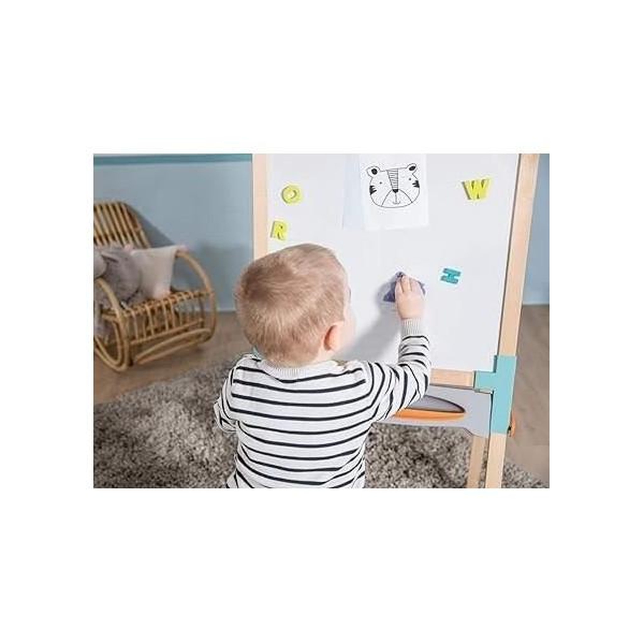 Voir la diapositive 4 : SMOBY Smoby - tableau en bois double face - ardoise craie et blanche magnétique - pliable et hauteur ajustable - 80 accessoires - dé