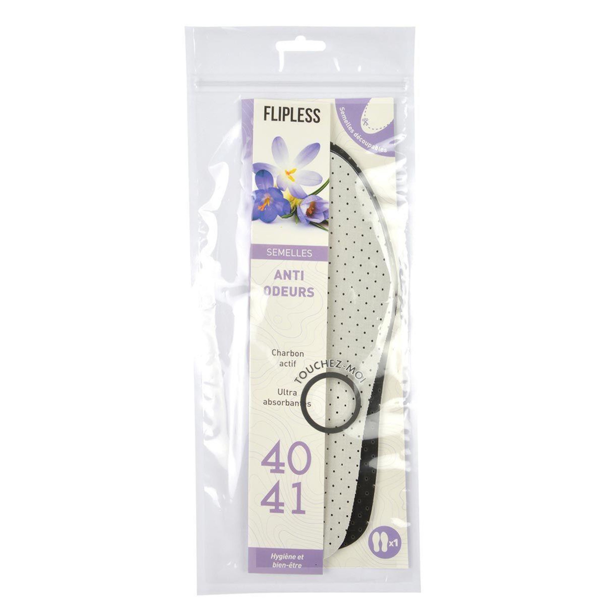 Voir la diapositive 2 : FLIPLESS Semelles chaussures  anti odeurs  taille 40/41 gris