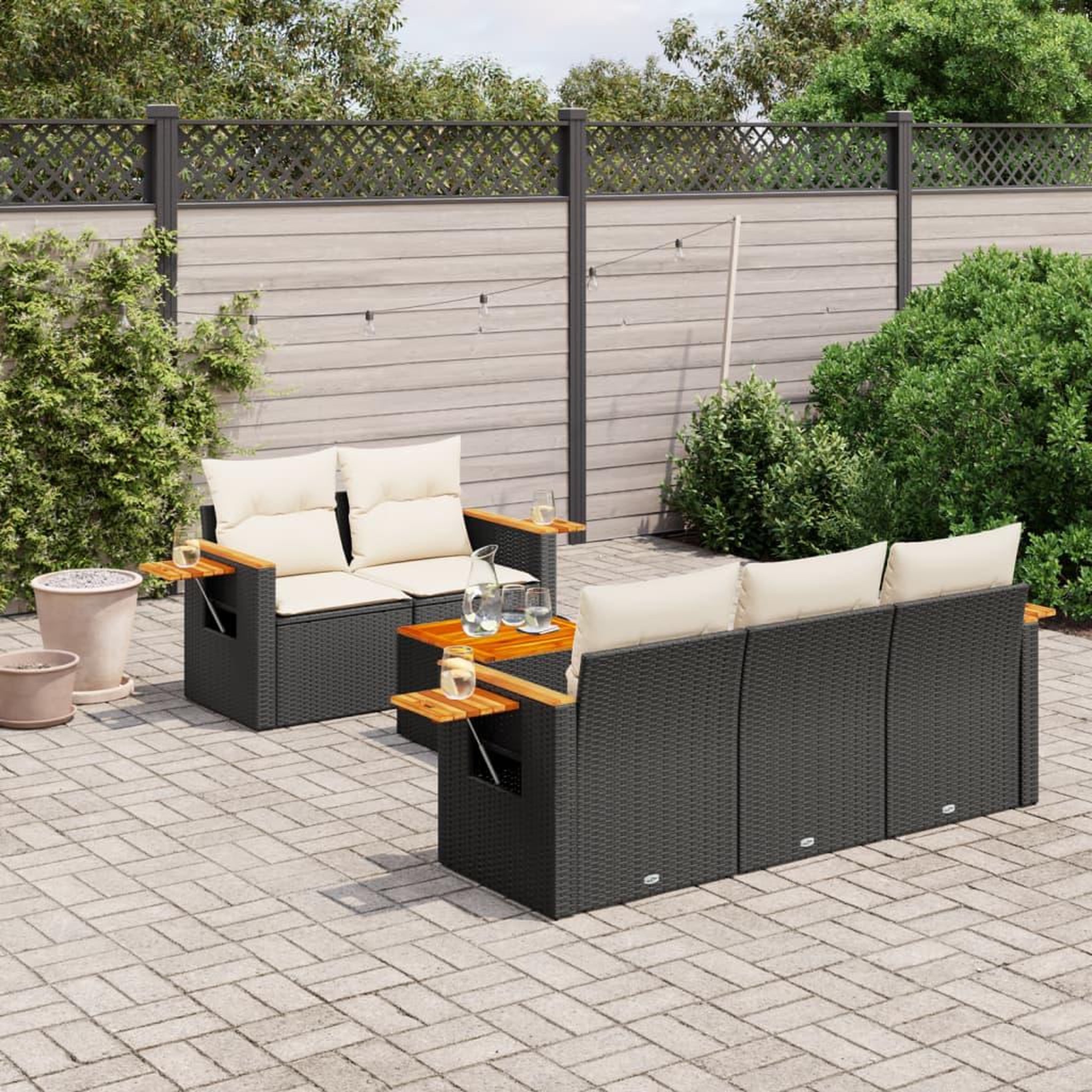 VIDAXL Salon de jardin 6 pcs avec coussins noir resine tressee
