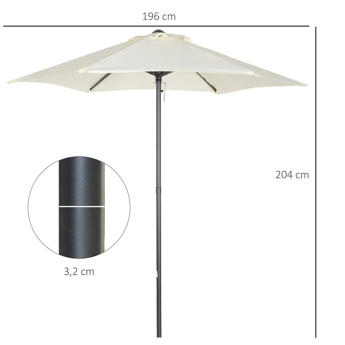 OUTSUNNY Parasol droit de jardin balcon terrasse grande taille toile polyester 160 g/m² Ø 1,96 x 2H m mât alu beige