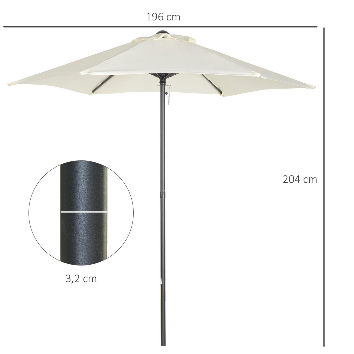 OUTSUNNY Parasol droit de jardin balcon terrasse grande taille toile polyester 160 g/m² Ø 1,96 x 2H m mât alu beige